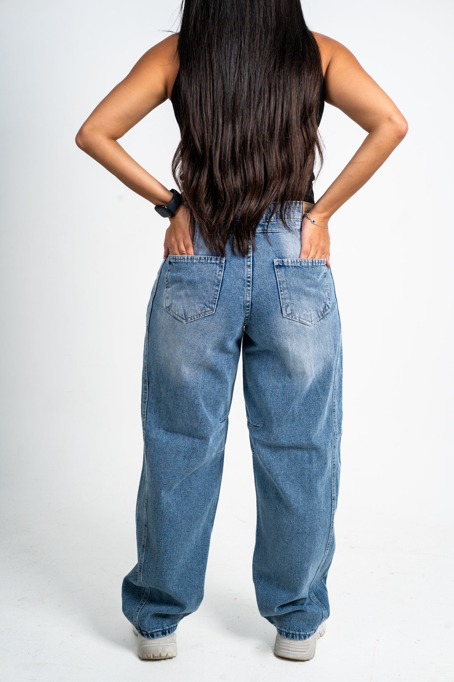 Balloon jeans mid blue washed