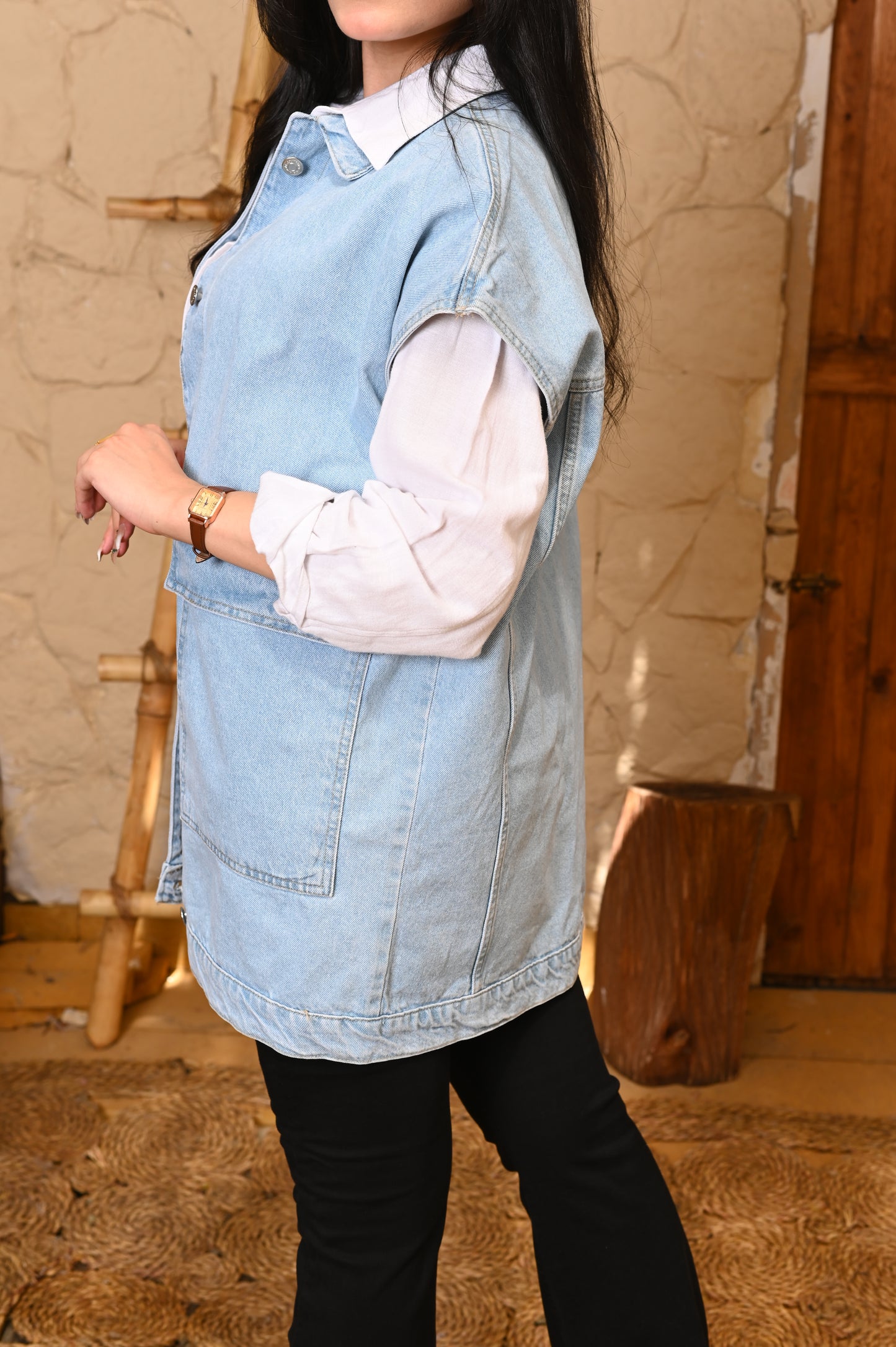 Oversized long vest jeans denim.