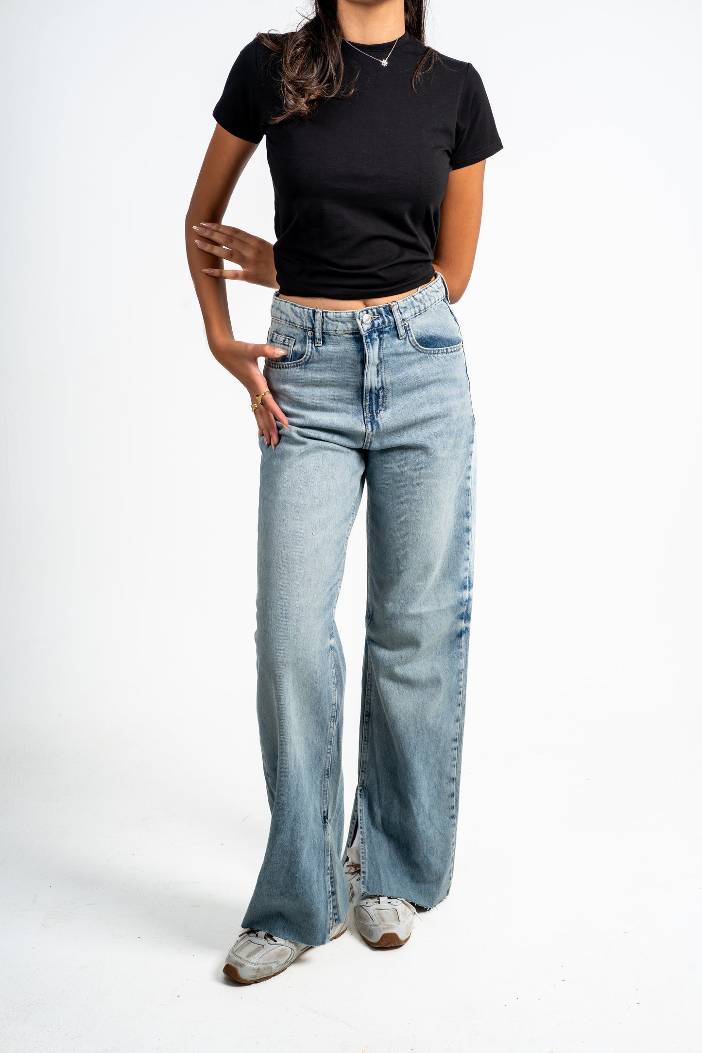 Side slit straight jeans purple washed