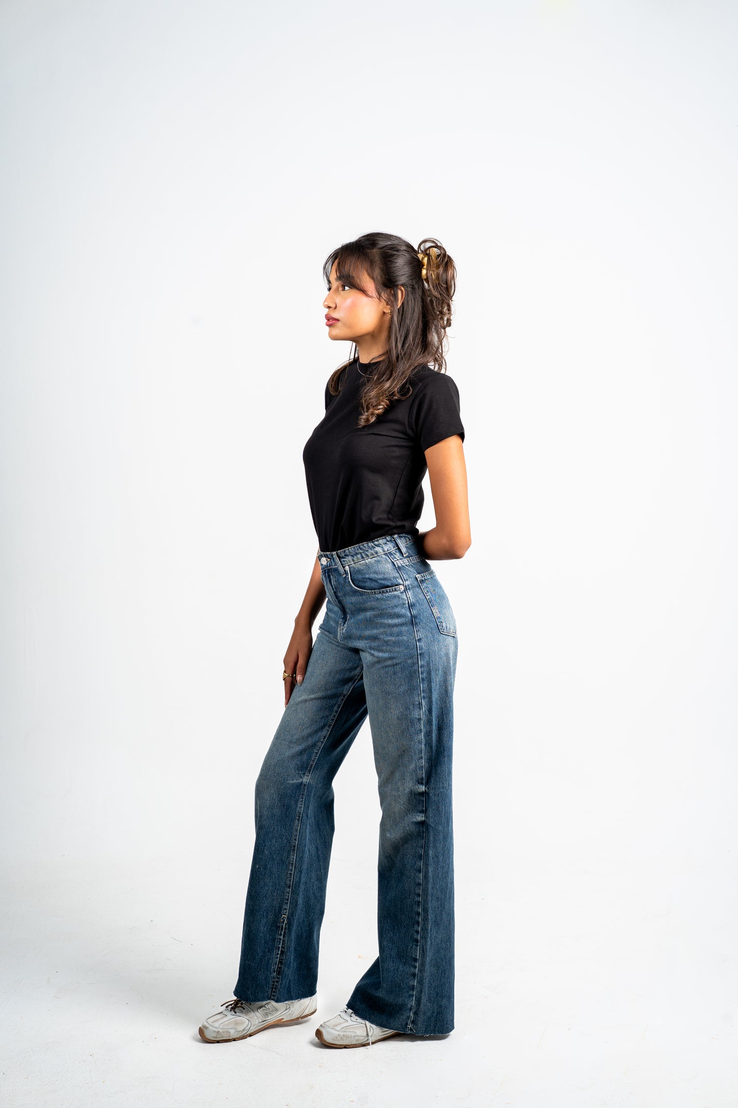 Side slit straight jeans navy washed