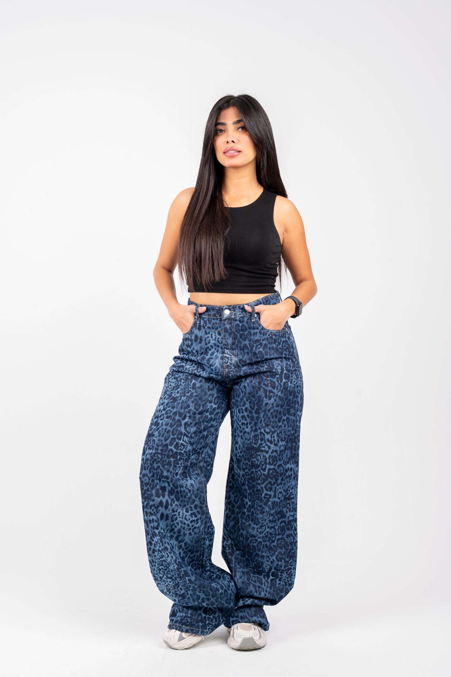 Wide leg blue tiger denim