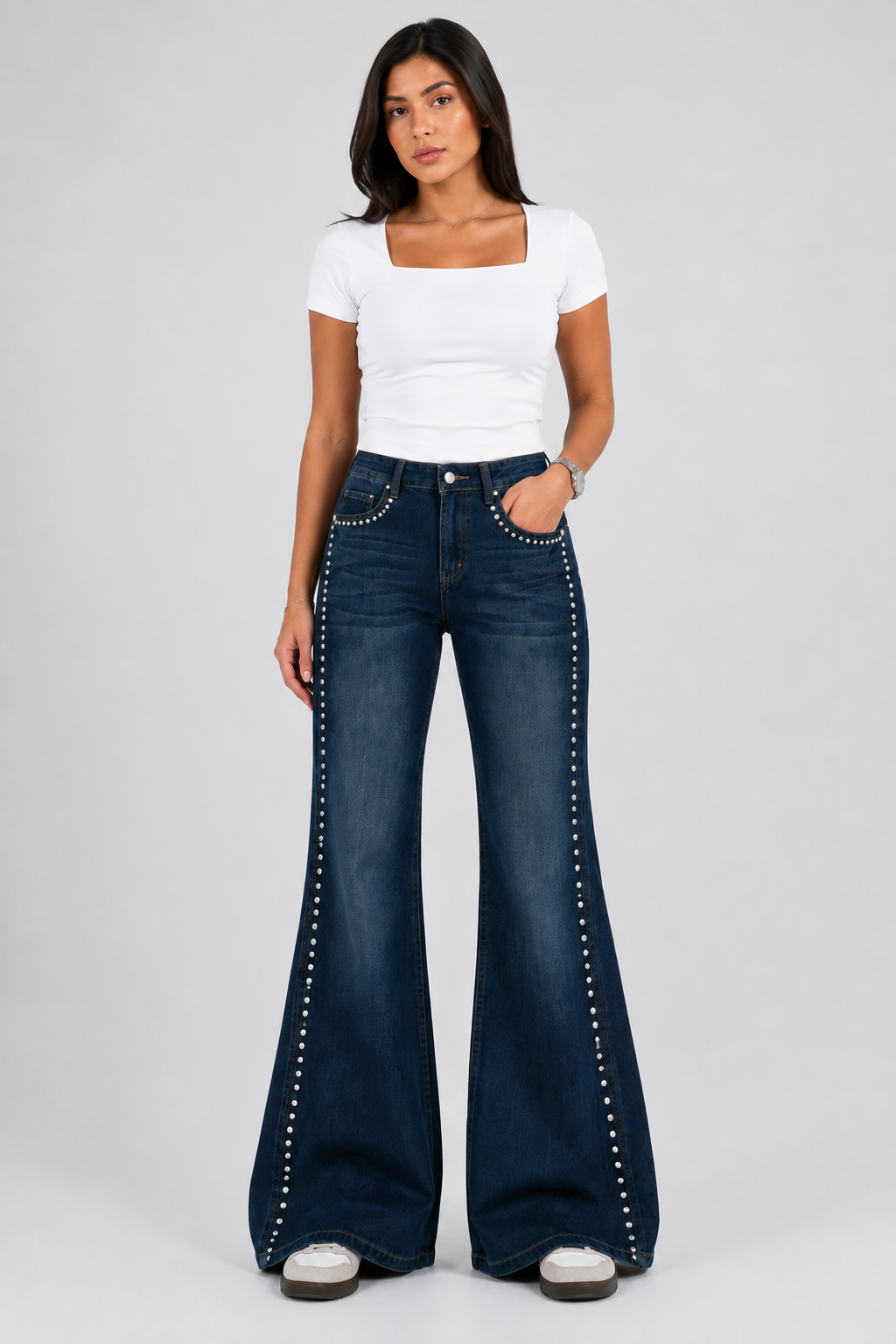 Side studded flare Dark blue