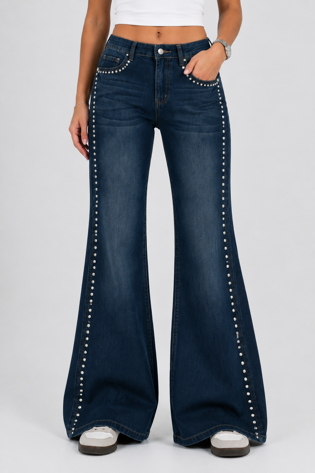 Side studded flare Dark blue
