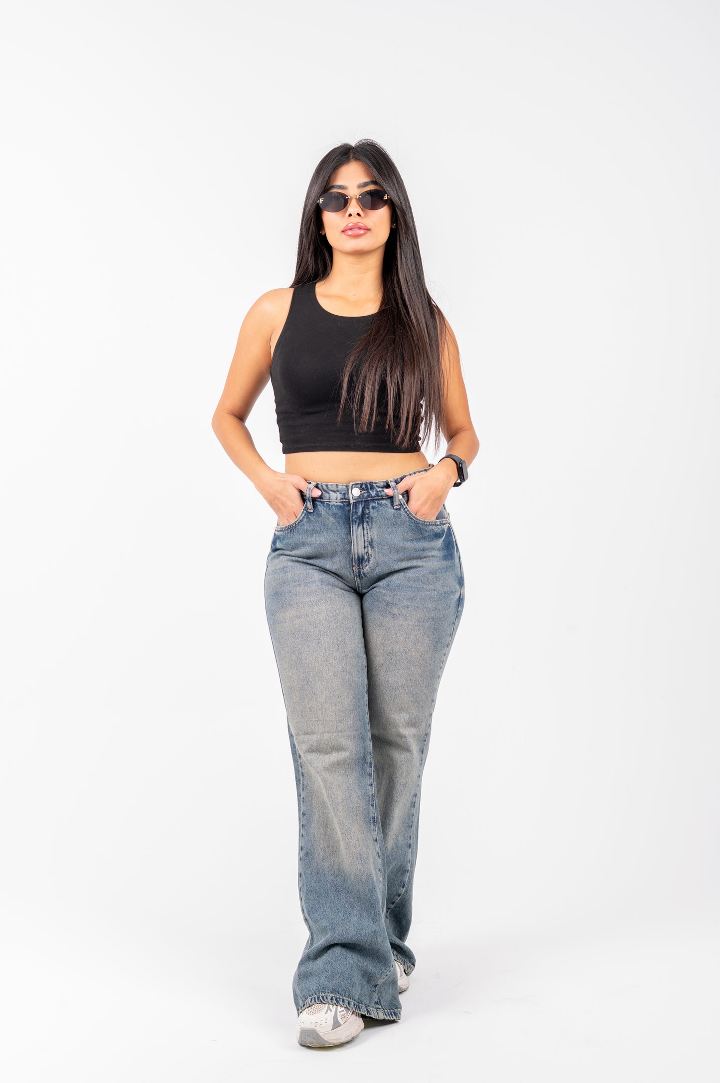 Flare cotton jeans mid blue washed