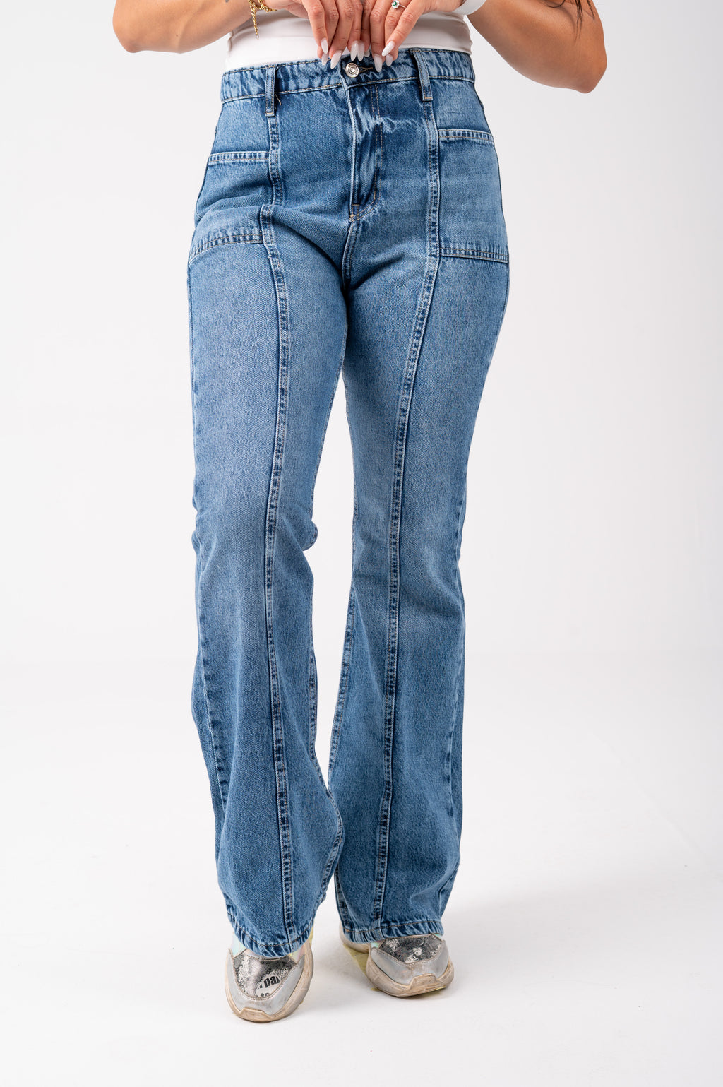 Flare cut jeans mid blue washed