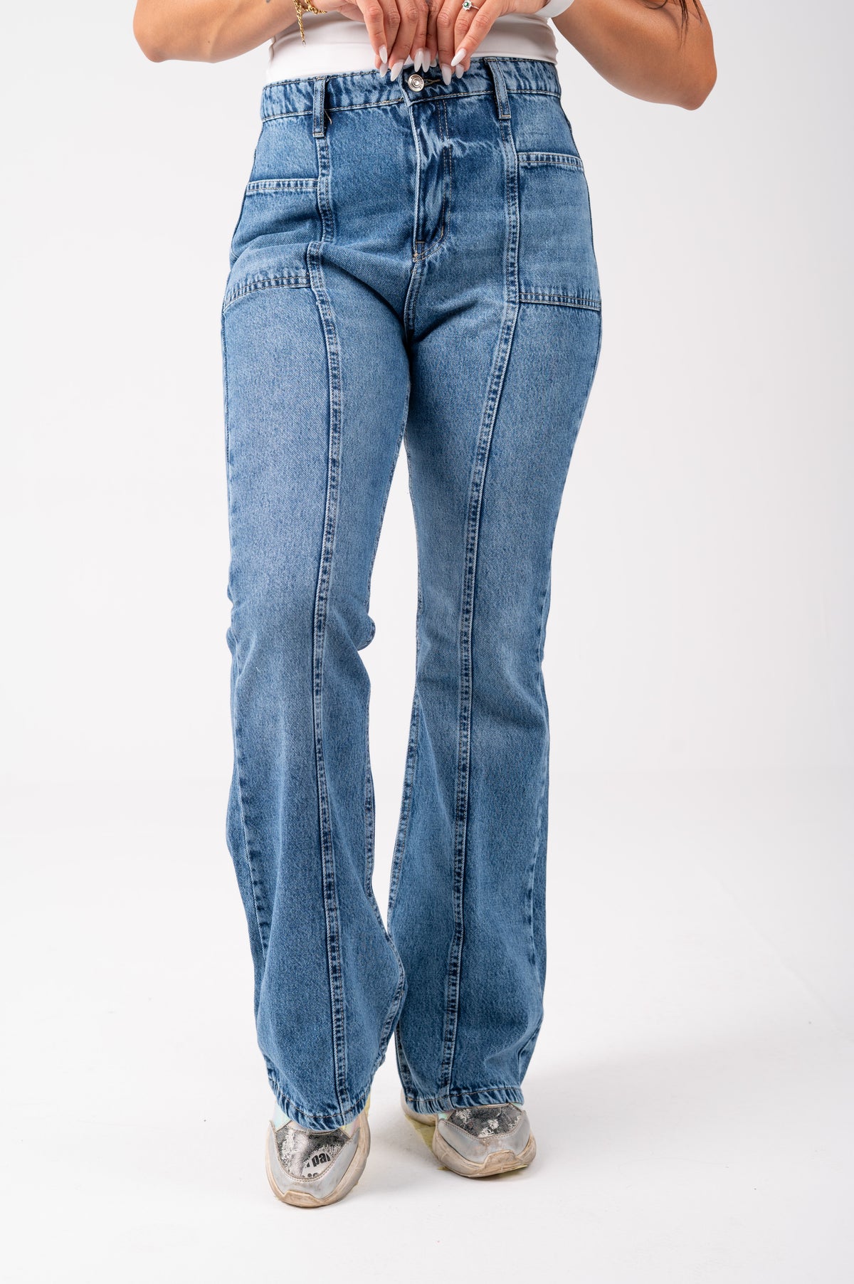 Flare cut jeans mid blue washed