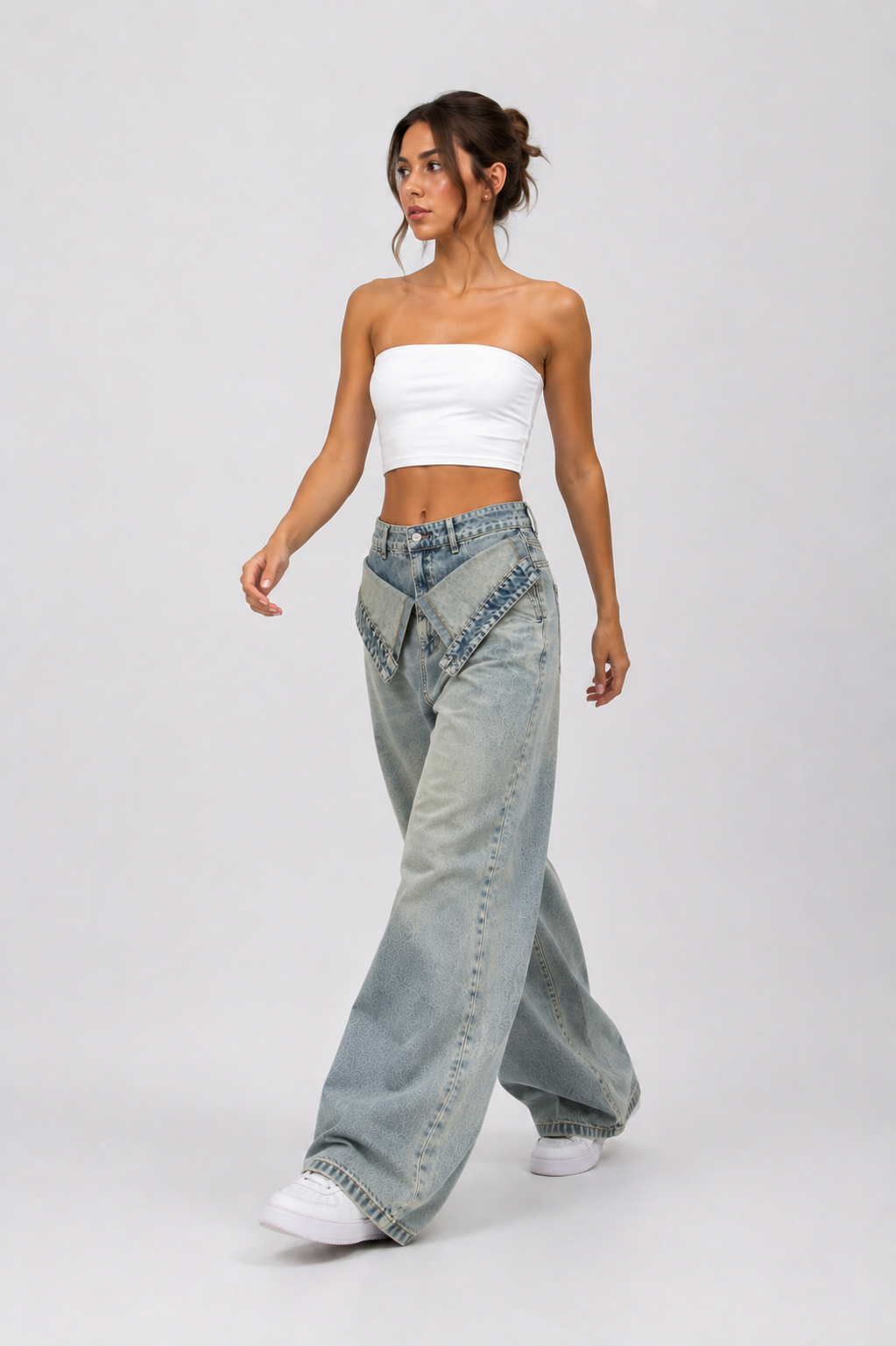 Foldover waist dirty blue
