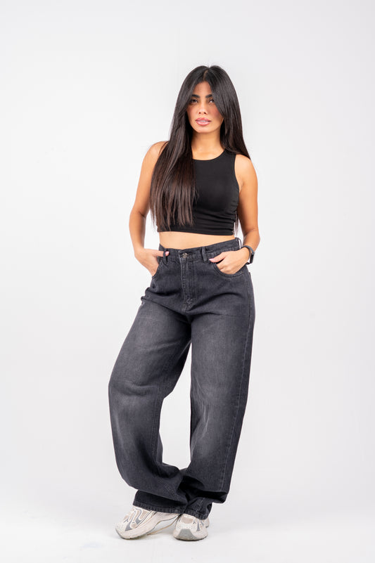 Wide leg jeans black washed