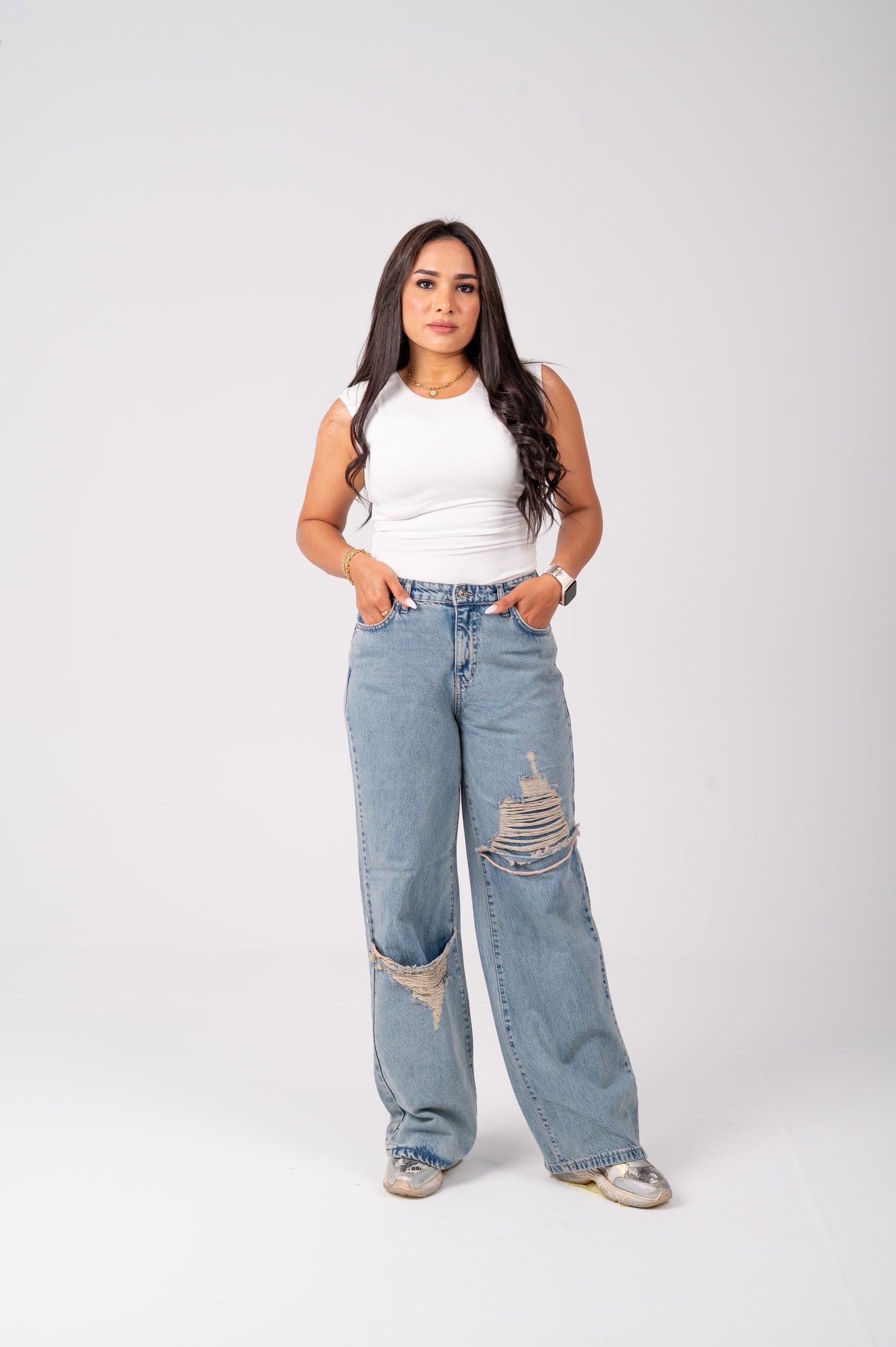 Wide leg jeans triangle cut dirty blue
