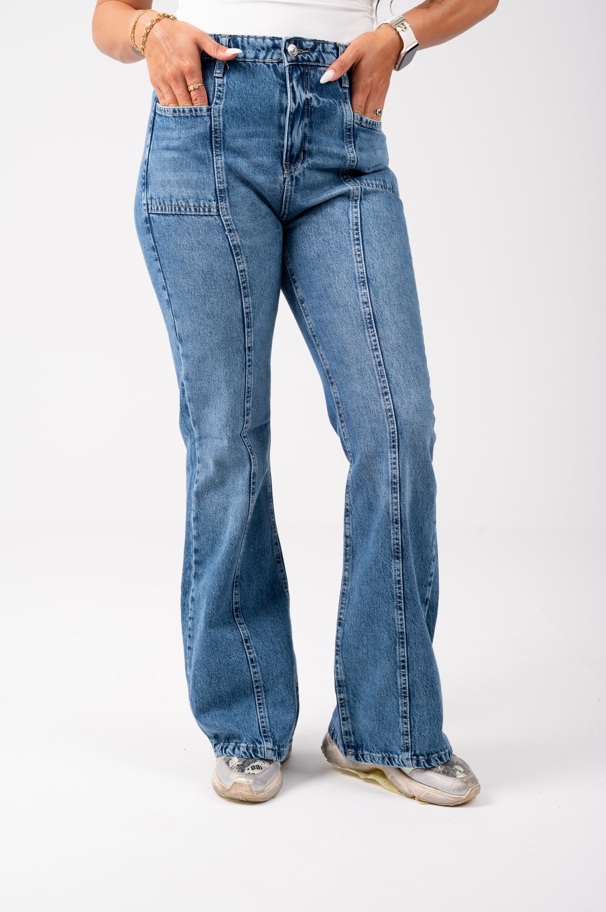 Flare cut jeans mid blue washed