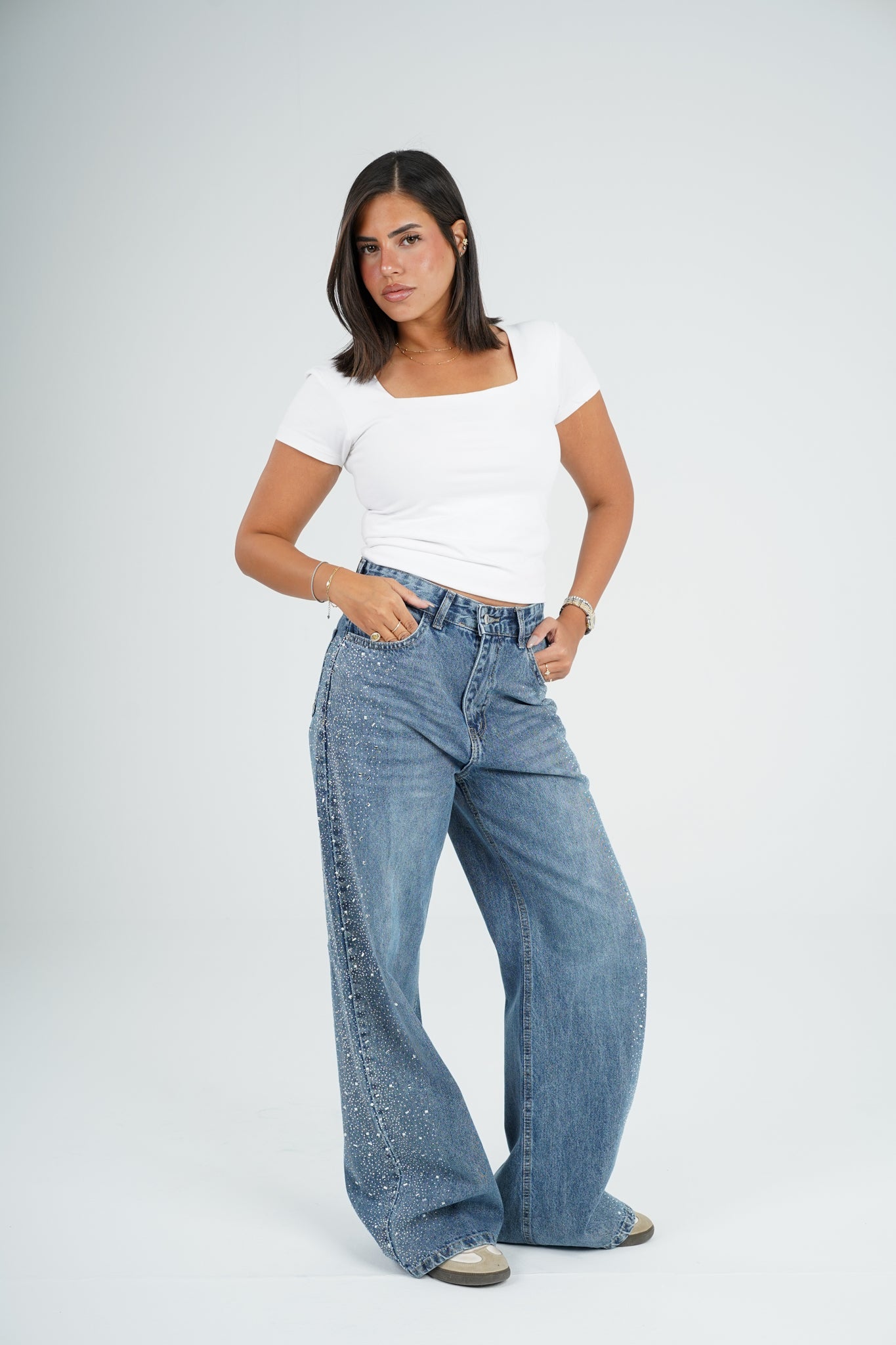 Side Strass dark blue jeans