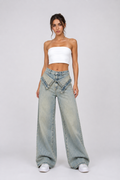 Foldover waist dirty blue