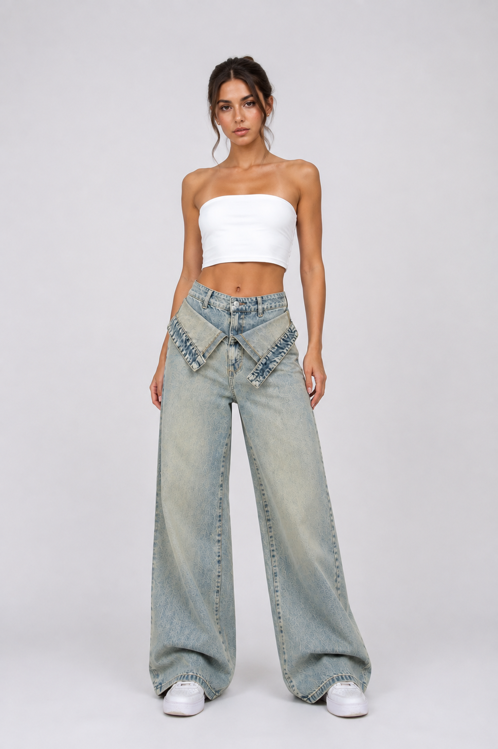 Foldover waist dirty blue