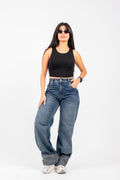 Cuffed wide leg jeans  dark blue