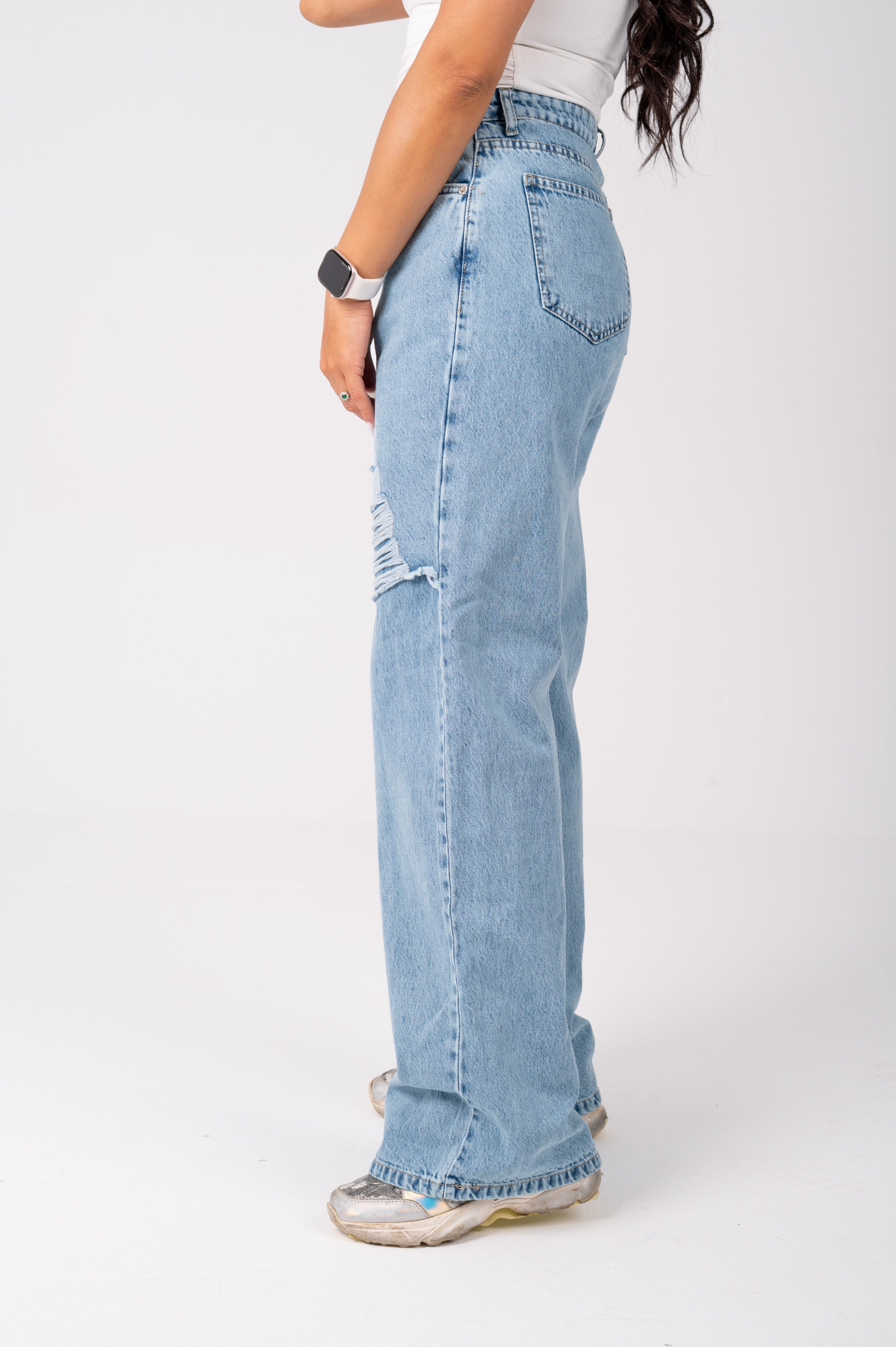 Wide leg jeans triangle cut light blue