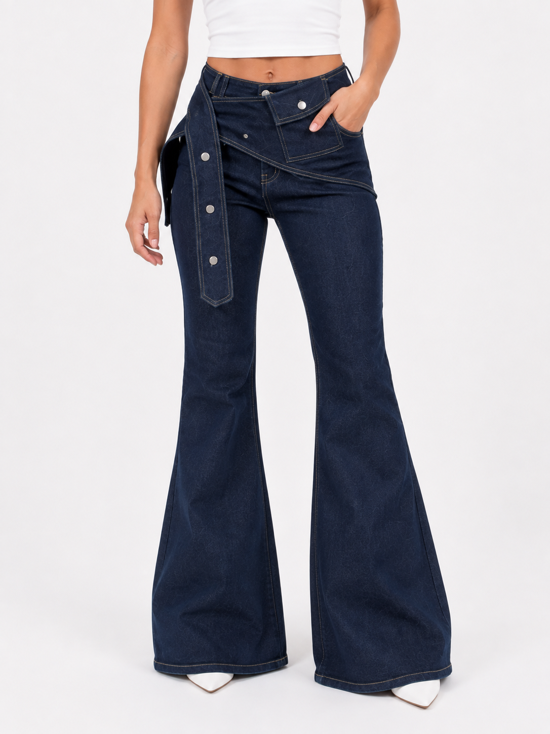 Detachable Belt Flare raw Jeans