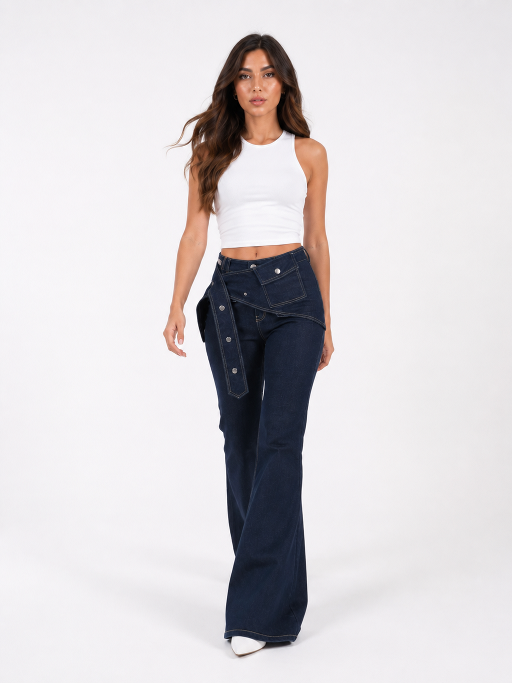 Detachable Belt Flare raw Jeans
