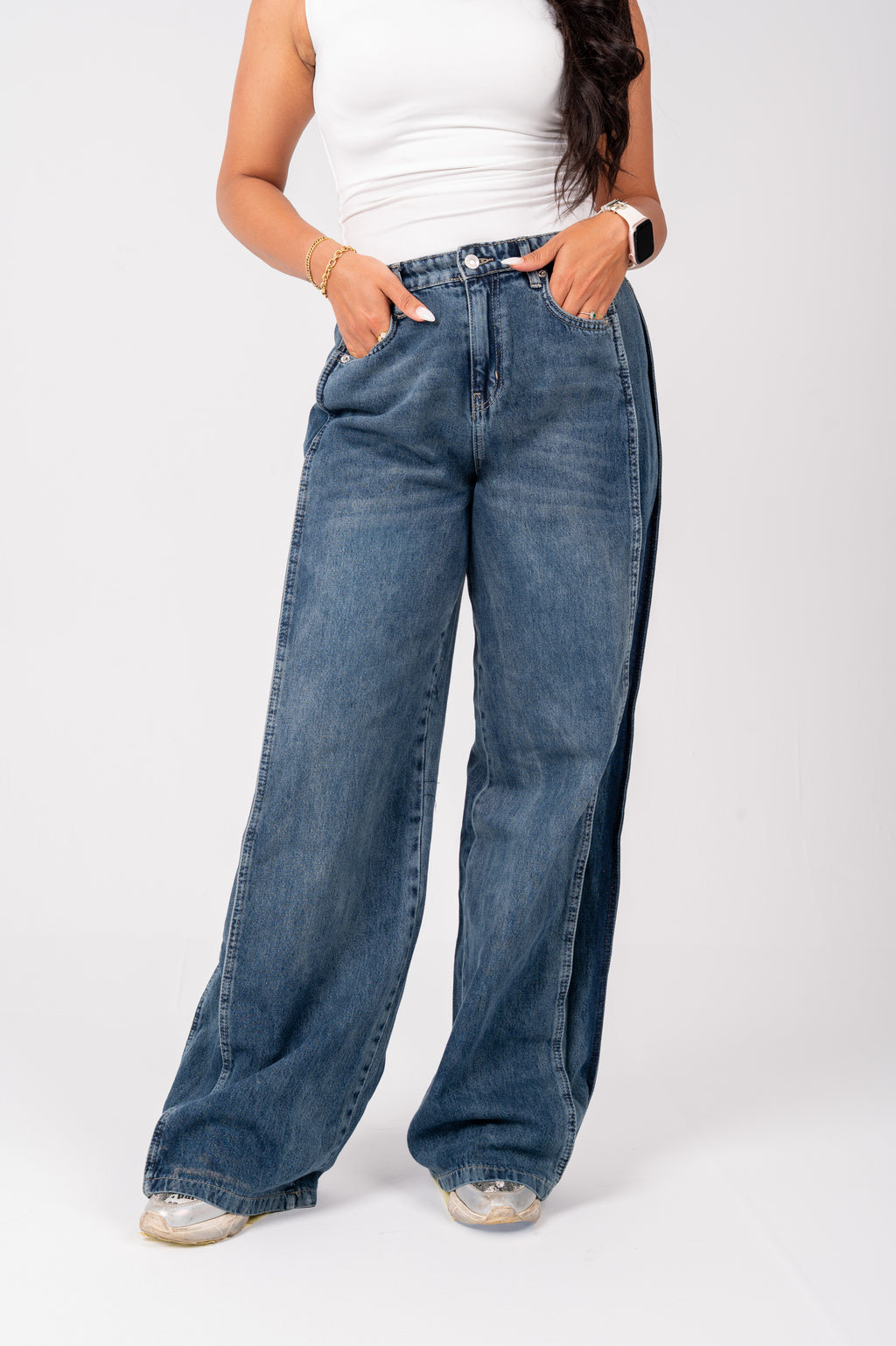 Side Panel wide leg jeans navy washed