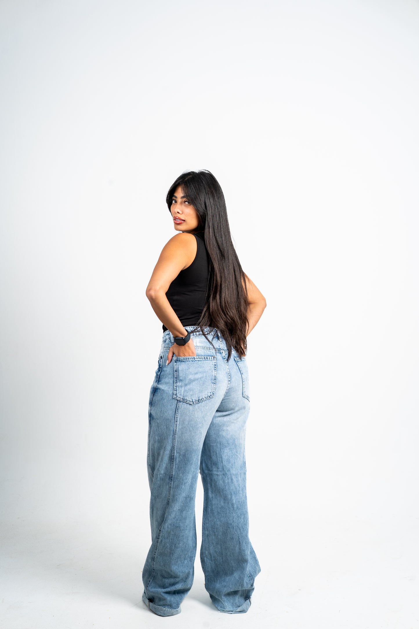 Slanted cut jeans light blue