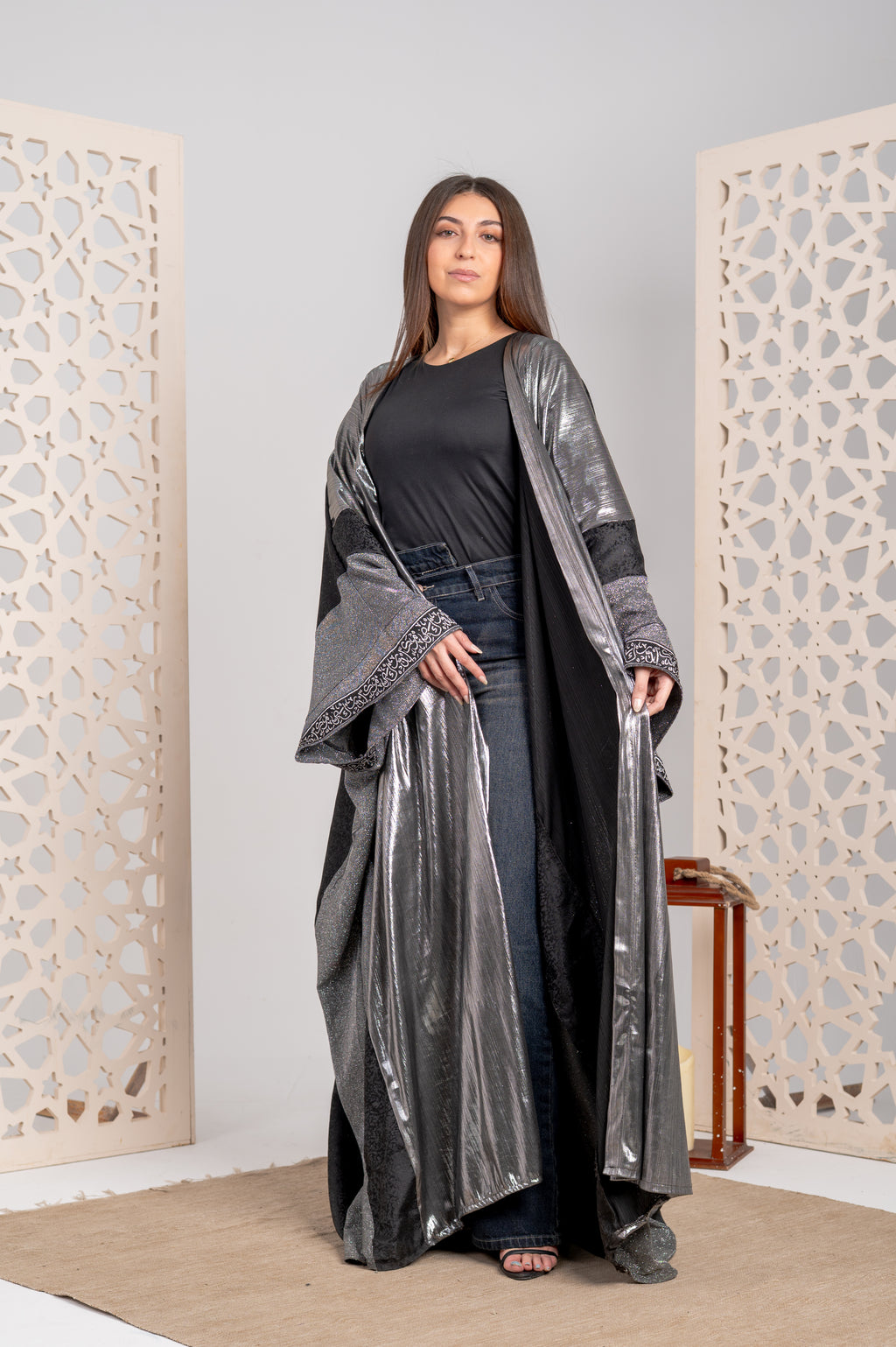 Metallic Contrast Open Cardigan