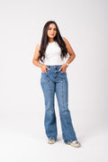 Flare cut jeans mid blue washed