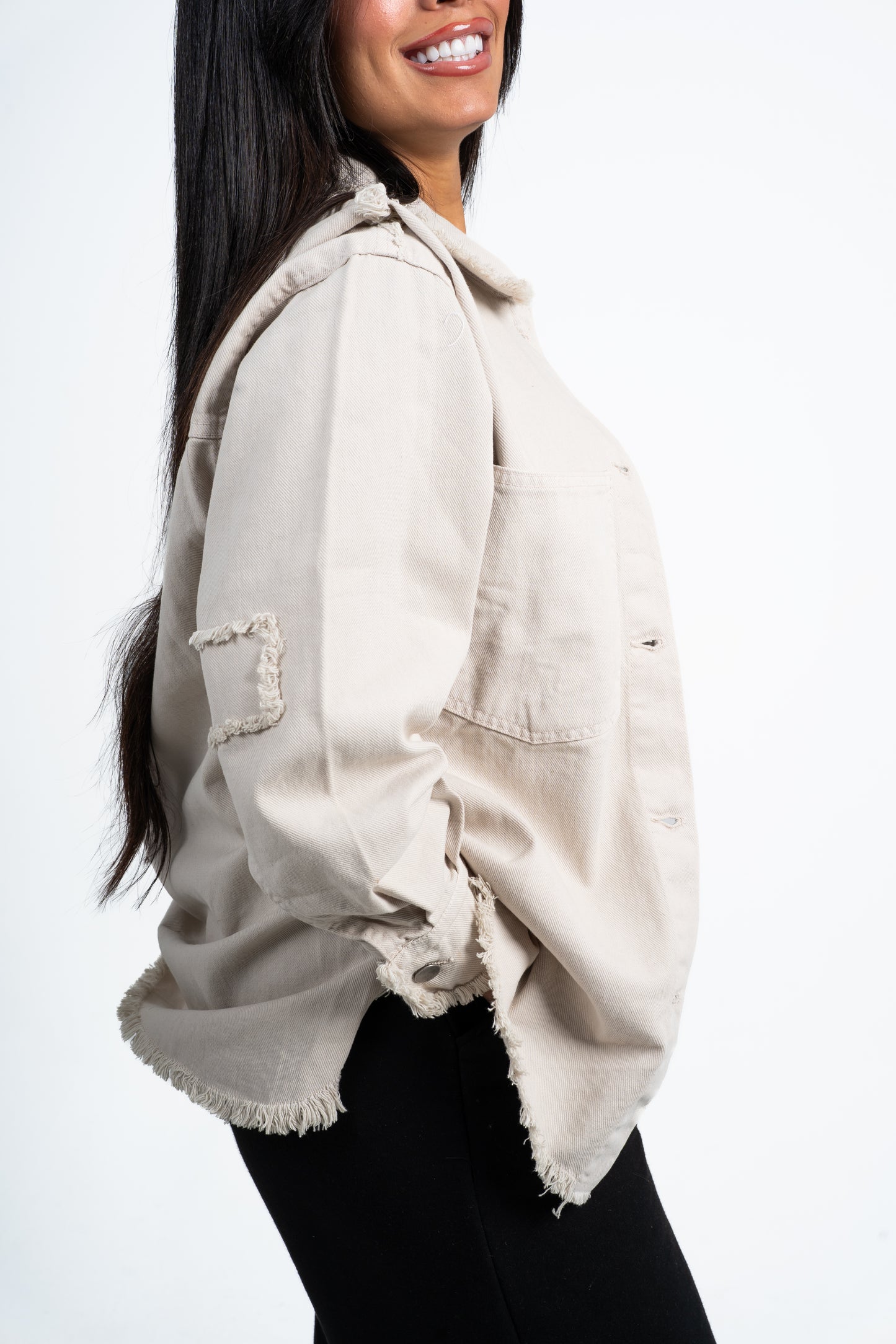 Jacket denim edge cut beige