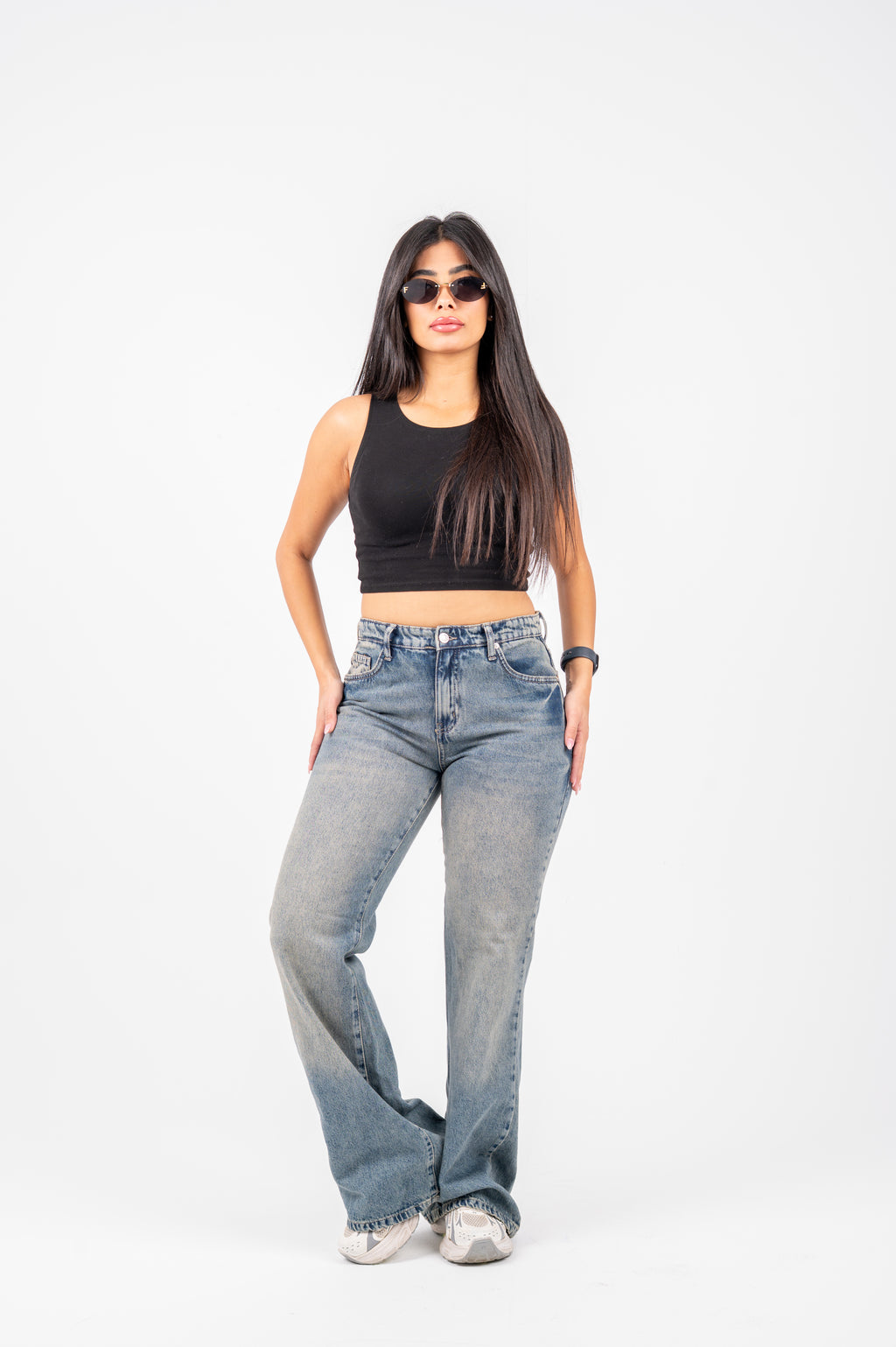 Flare cotton jeans mid blue washed