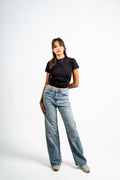 Side slit straight jeans purple washed