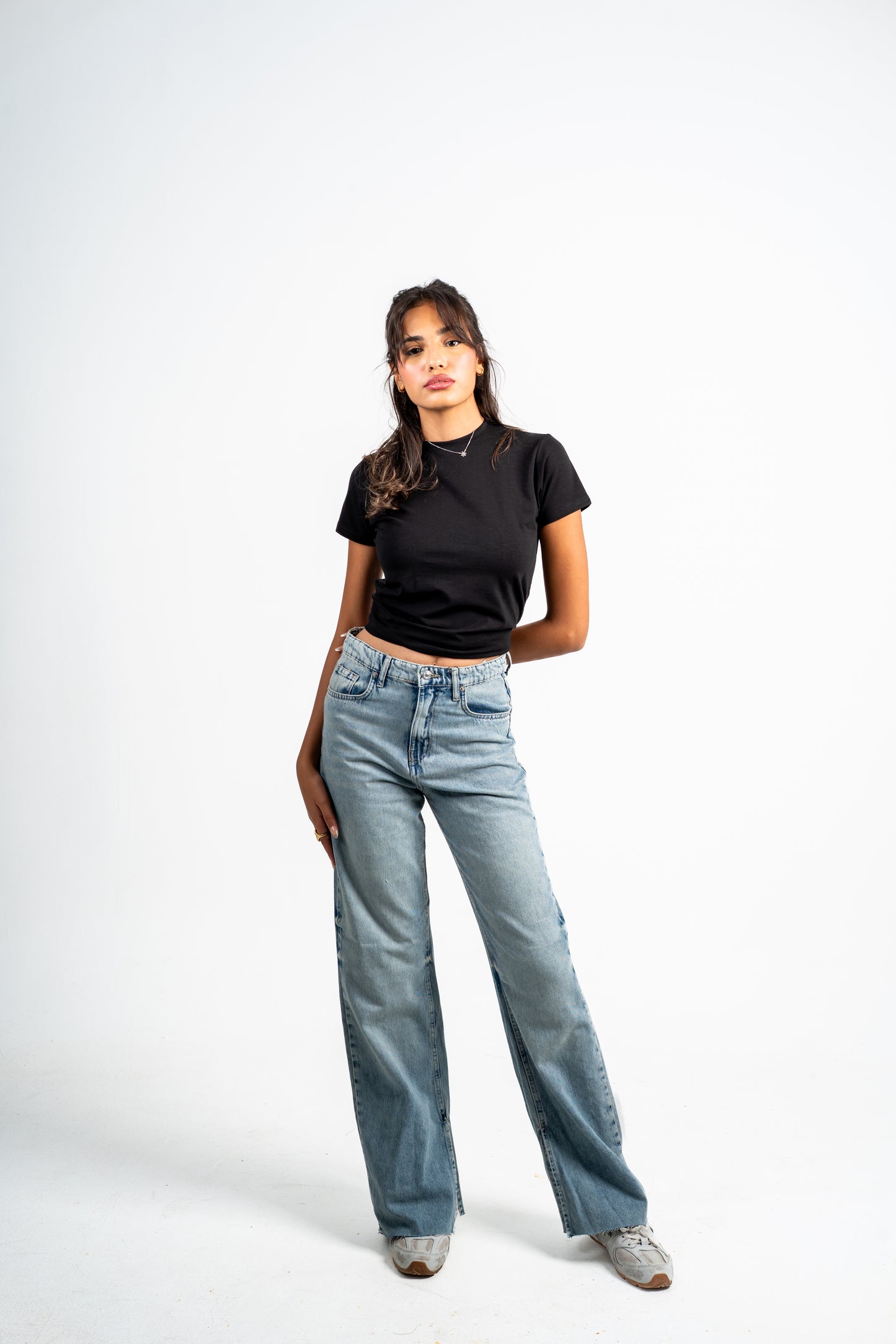 Side slit straight jeans purple washed