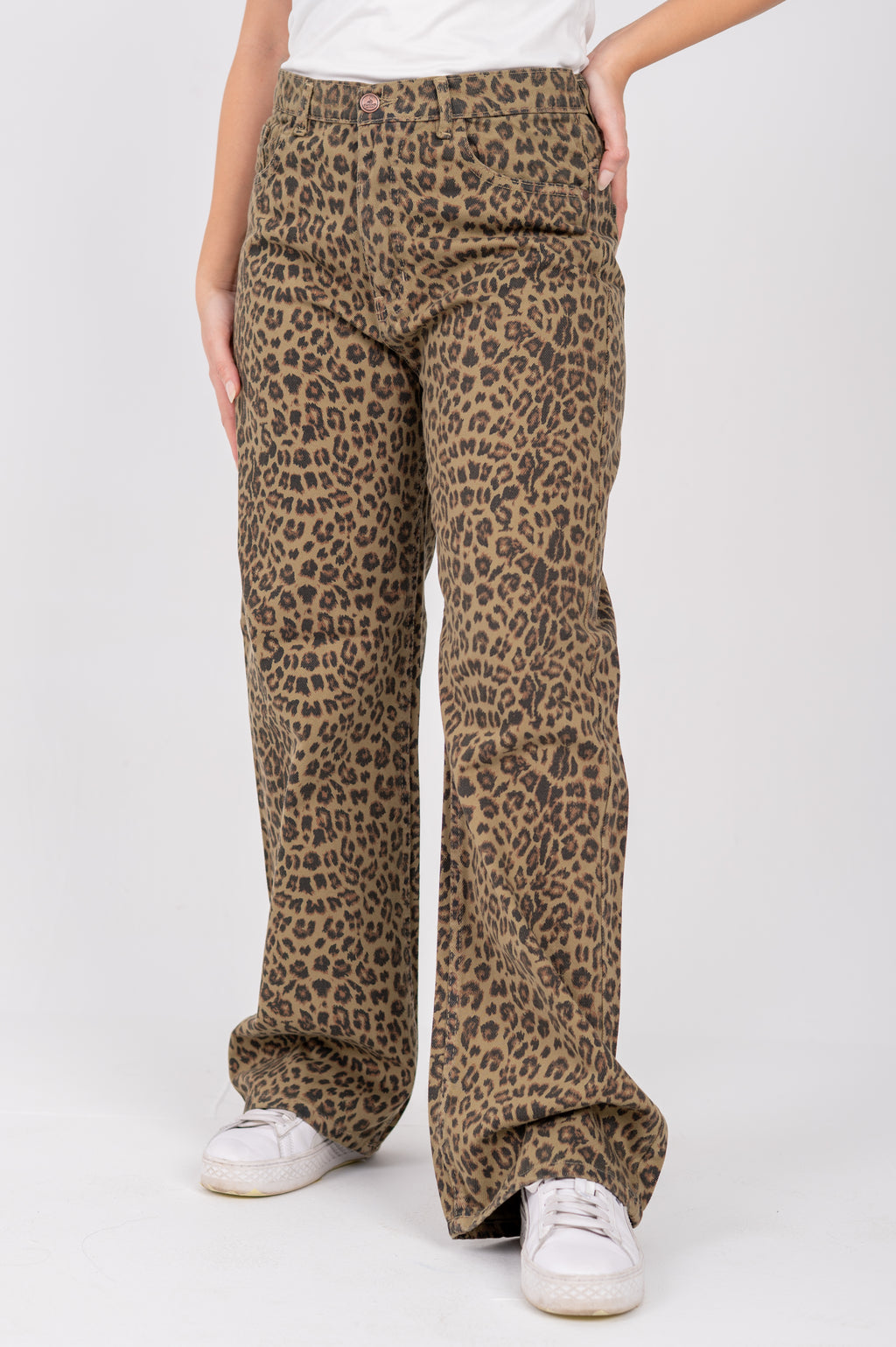 Tiger print wide leg brown