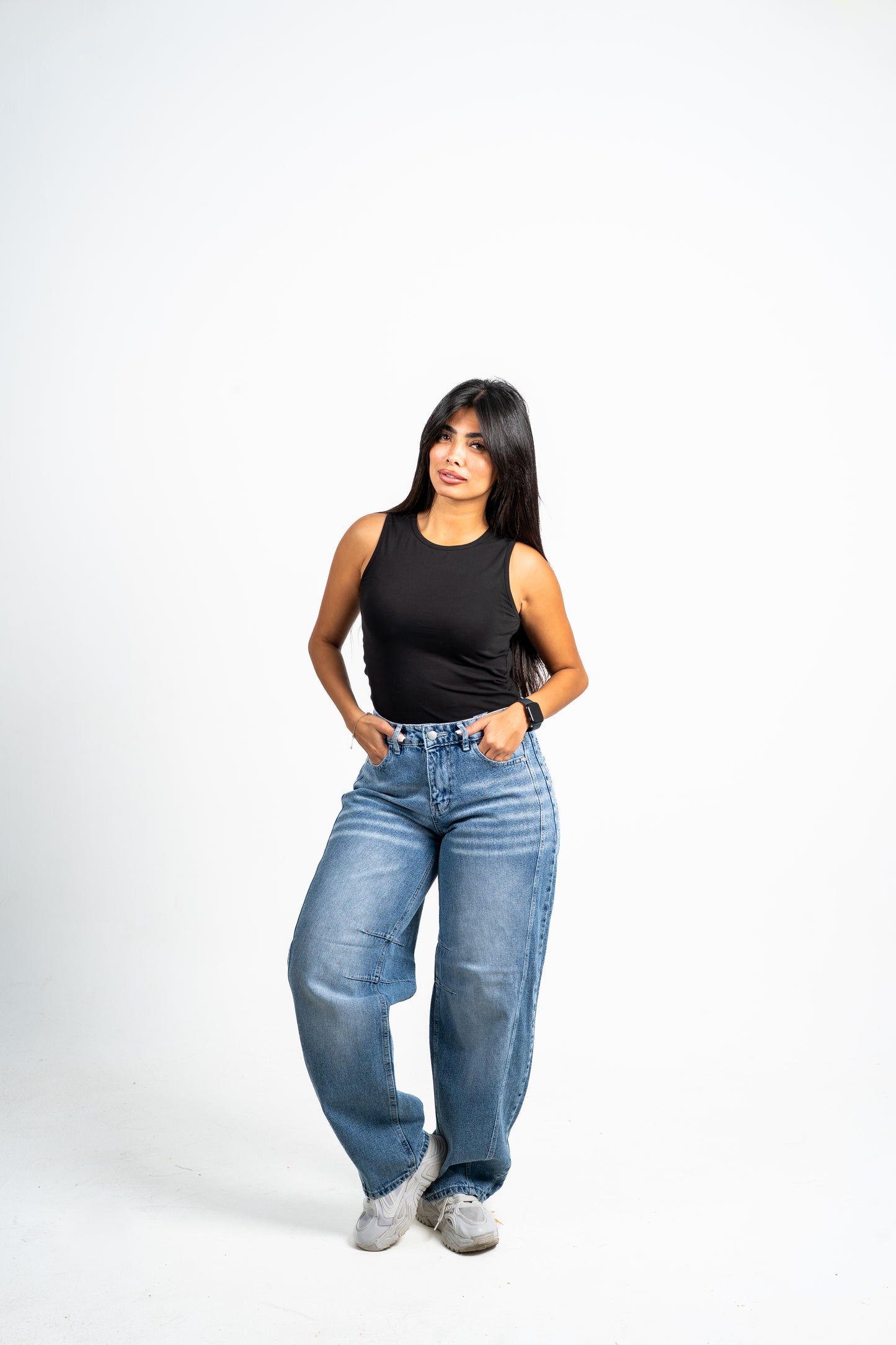 Balloon jeans mid blue washed