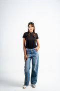 Wide leg mid blue washed