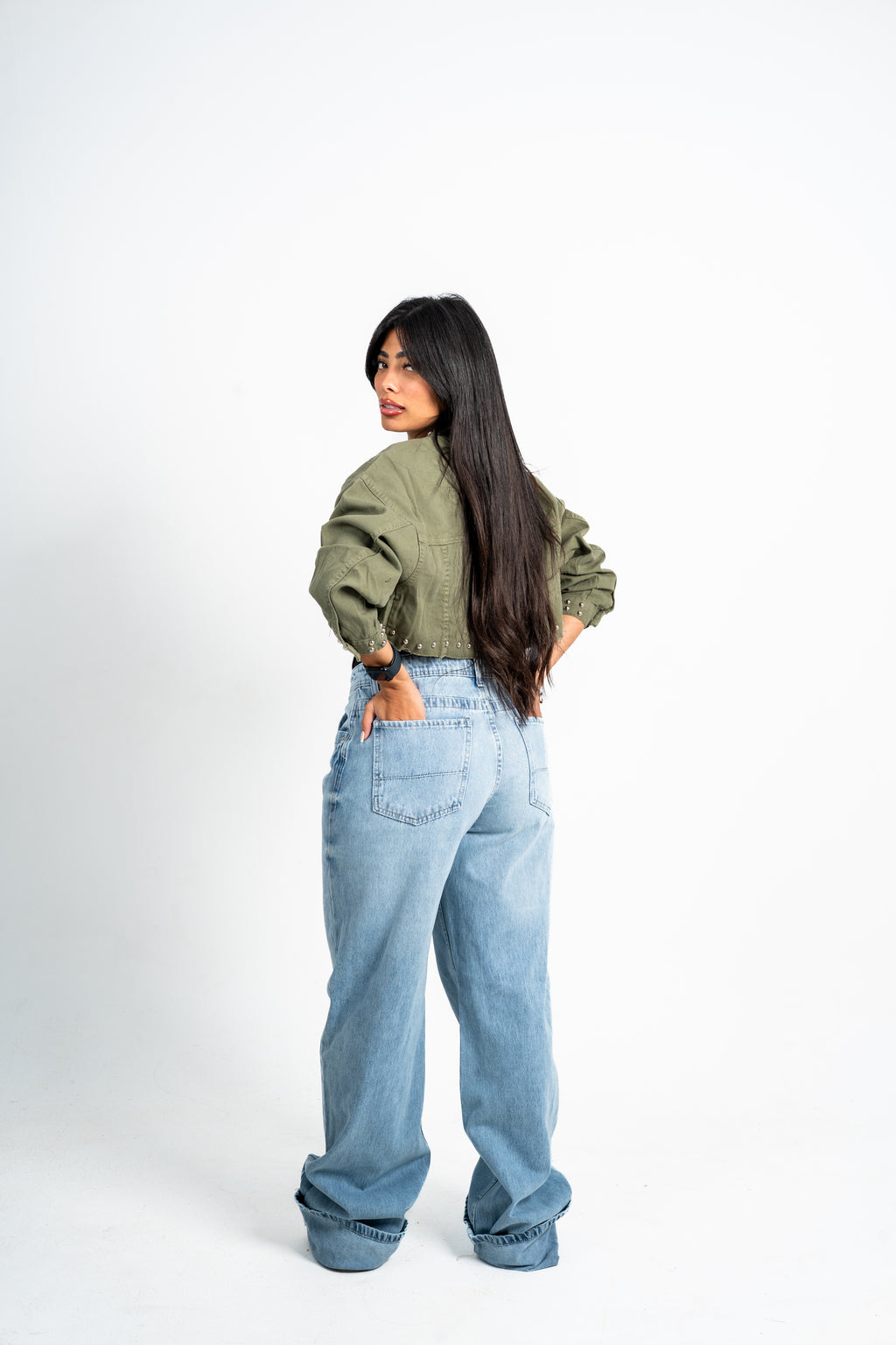 Cuffed wide leg jeans light blue