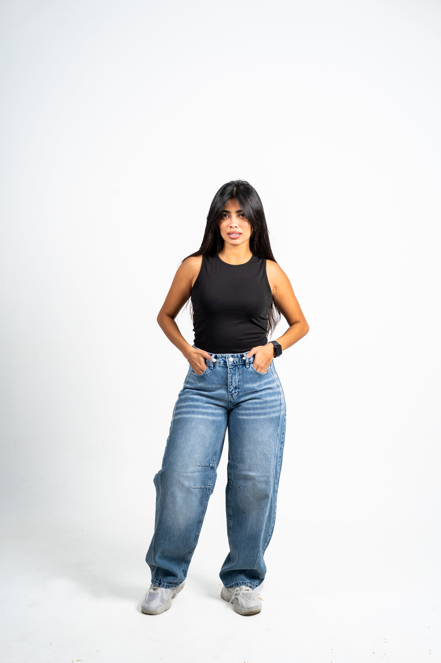 Balloon jeans mid blue washed