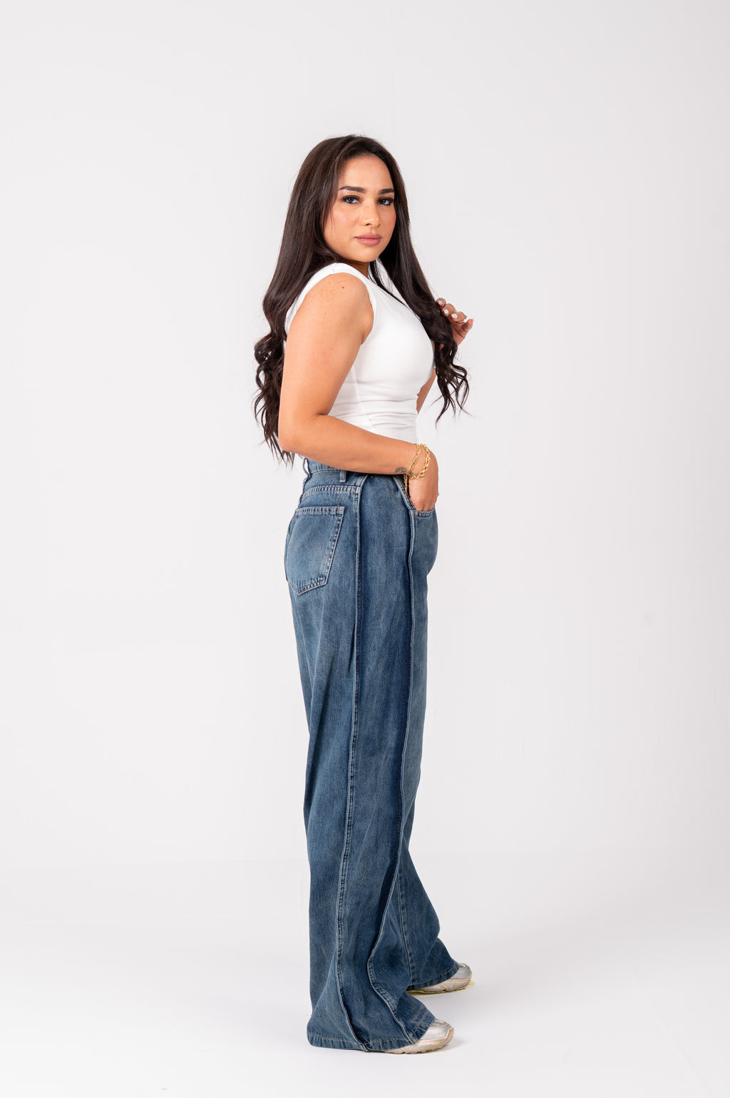 Side Panel wide leg jeans navy washed