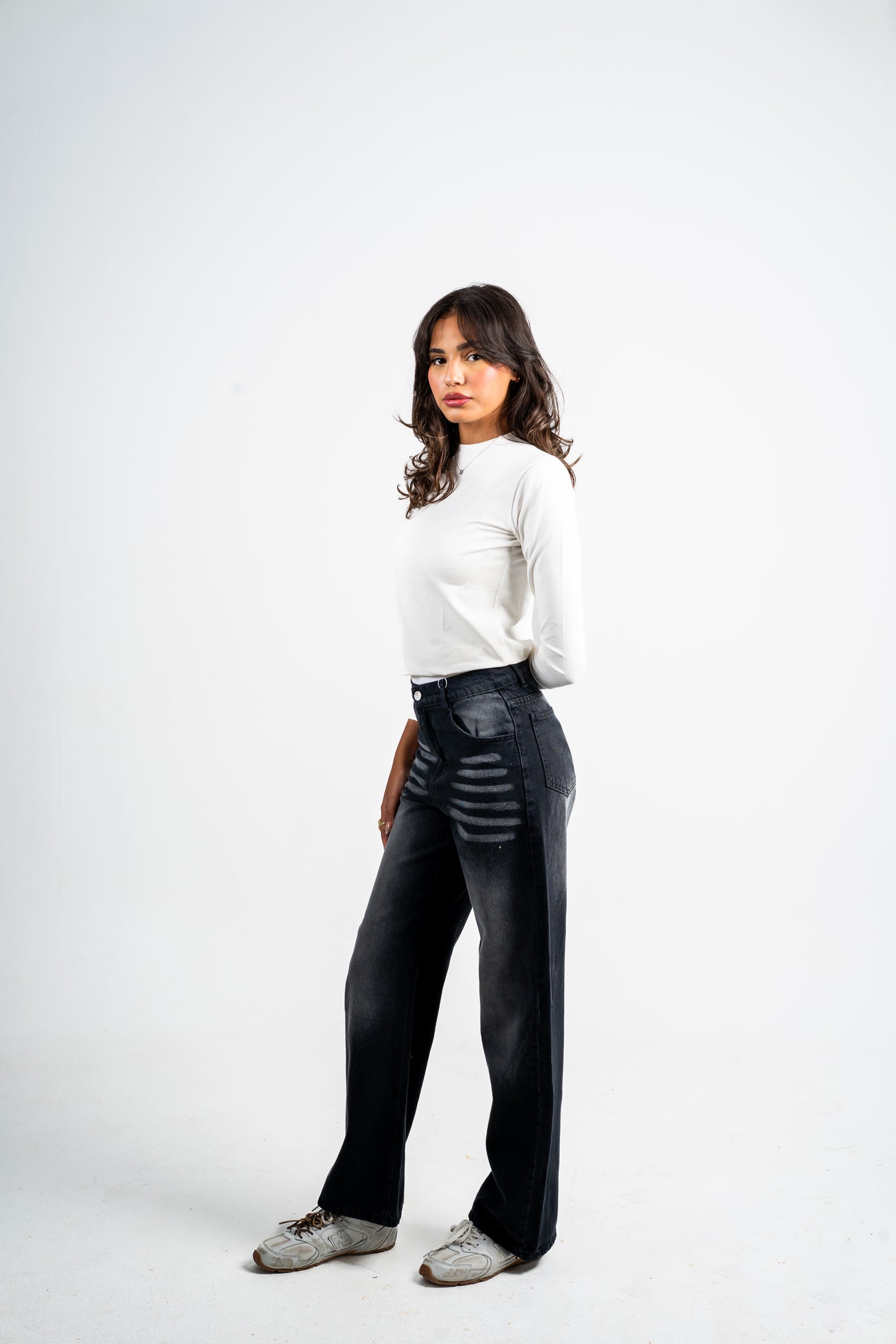 Wide leg jeans black washed