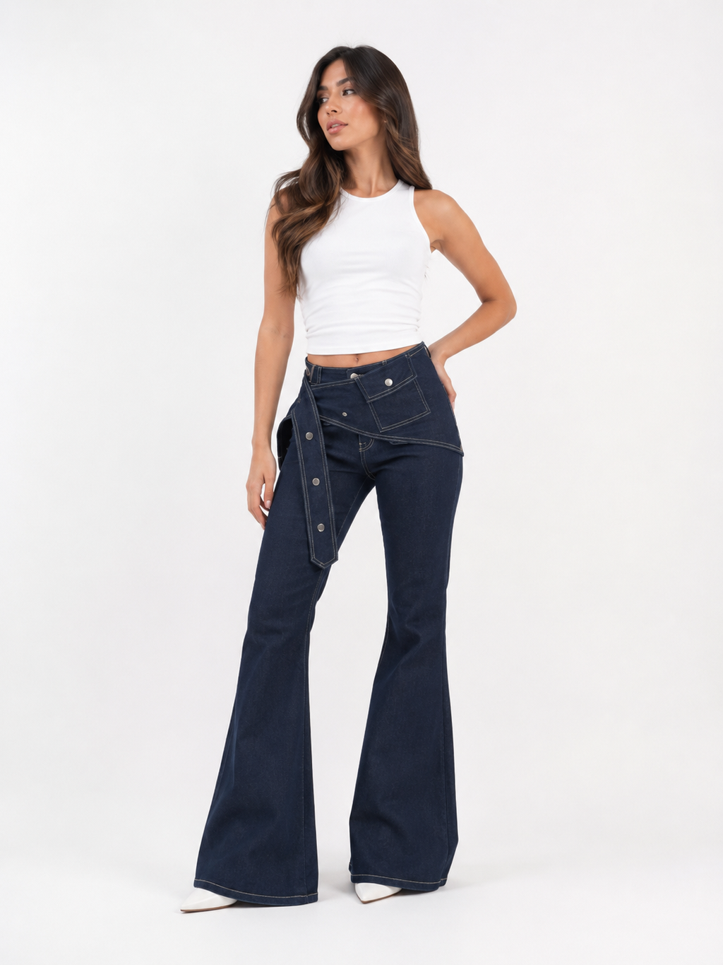Detachable Belt Flare raw Jeans