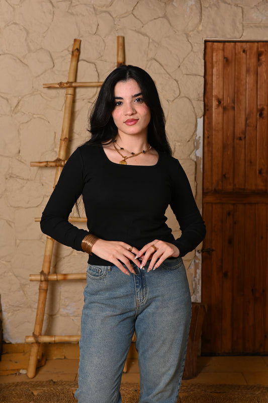 Basic cotton long sleeve black.