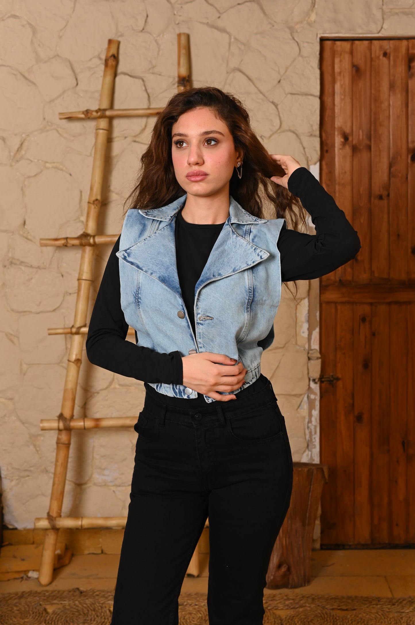 Short vest Denim blue.