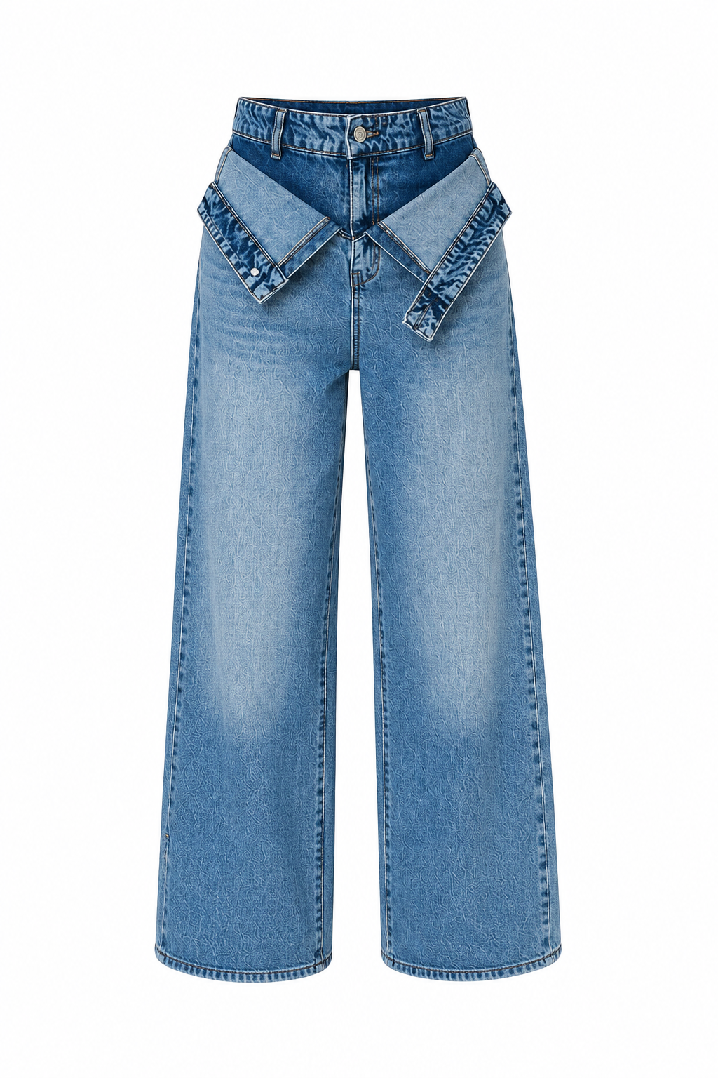 Foldover waist wide leg jeans Dark blue