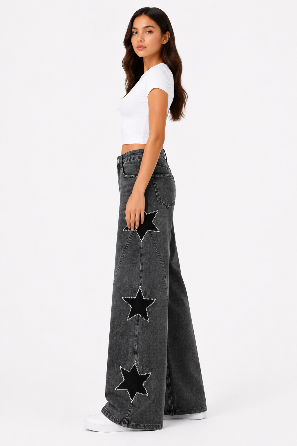 Side stars embroidery Jeans dark Gray