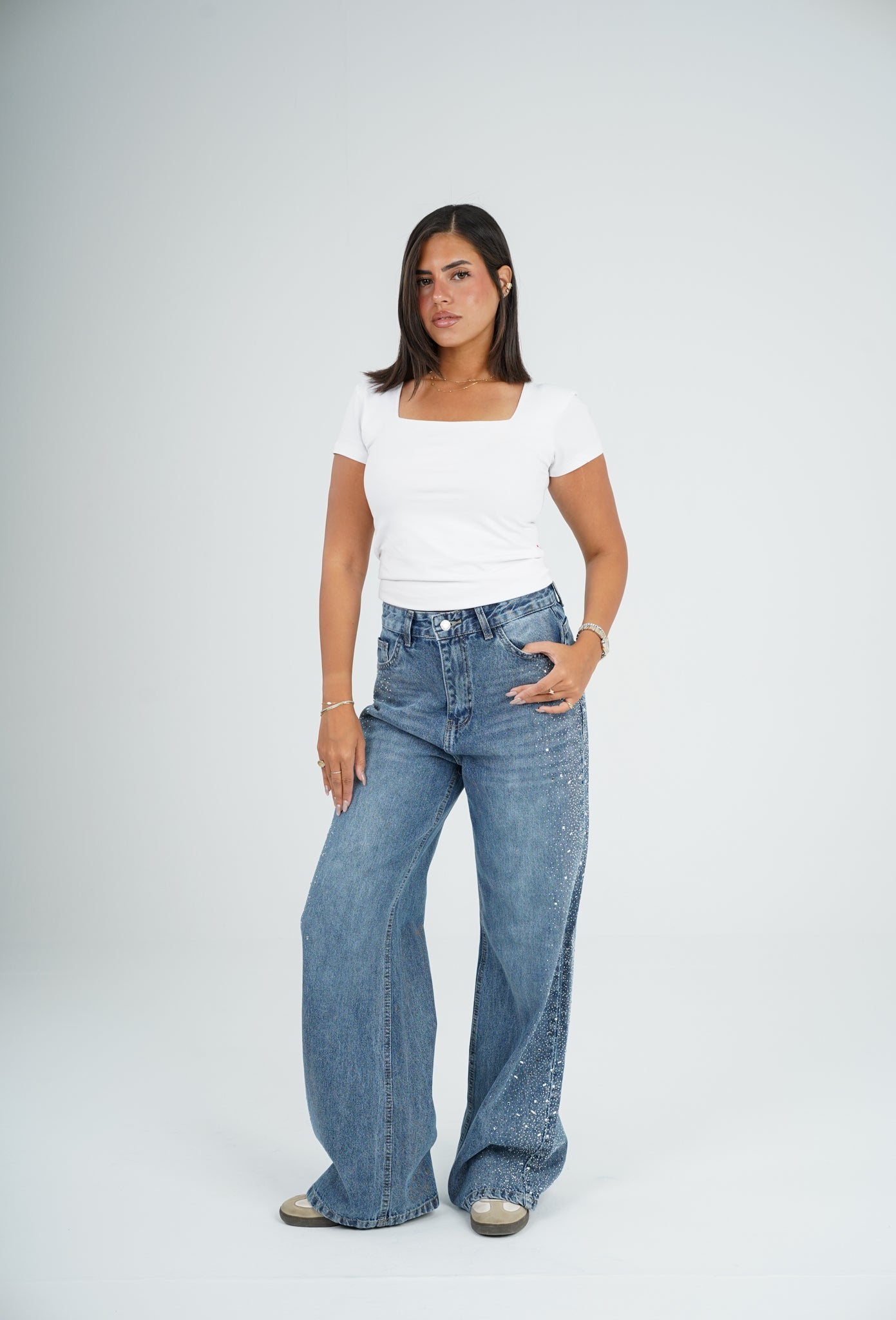 Side Strass dark blue jeans