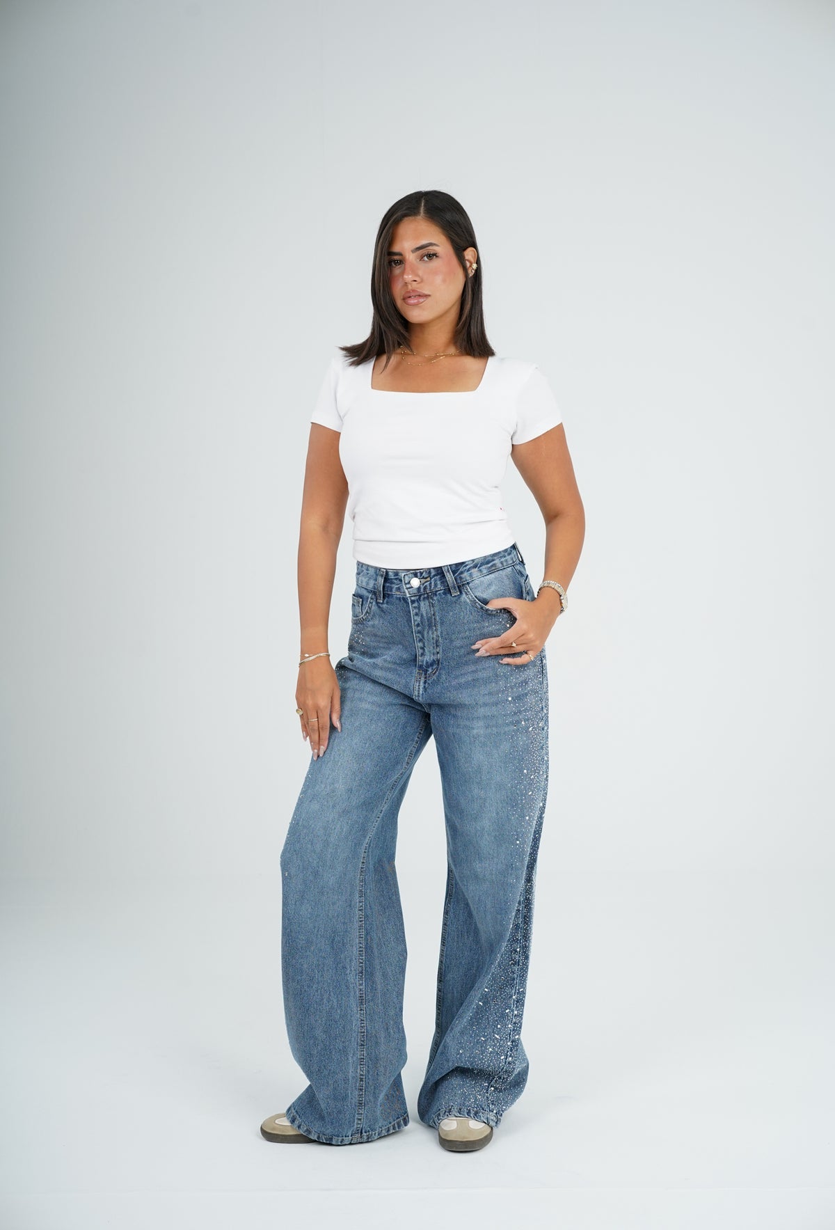 Side Strass dark blue jeans