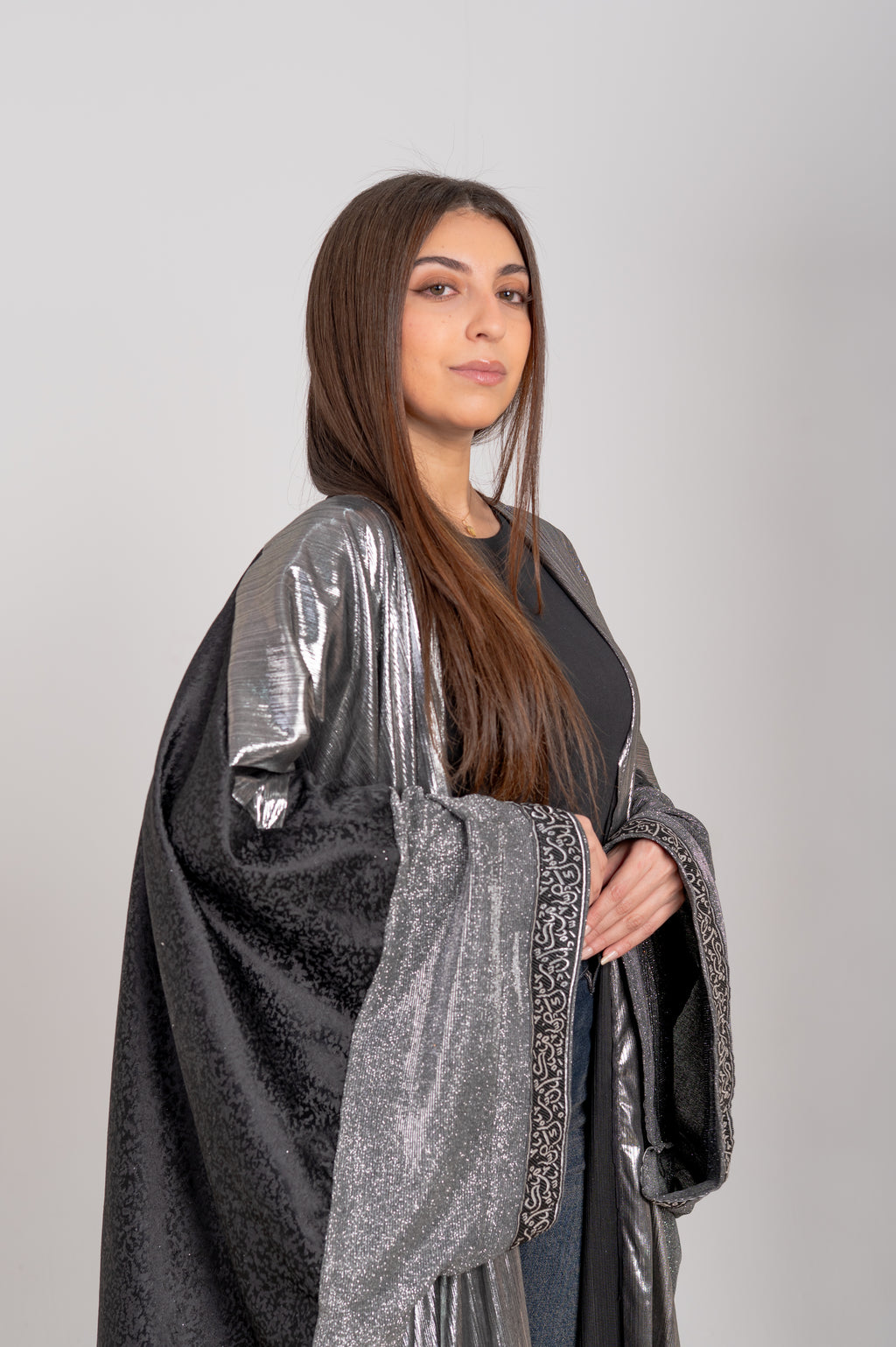 Metallic Contrast Open Cardigan