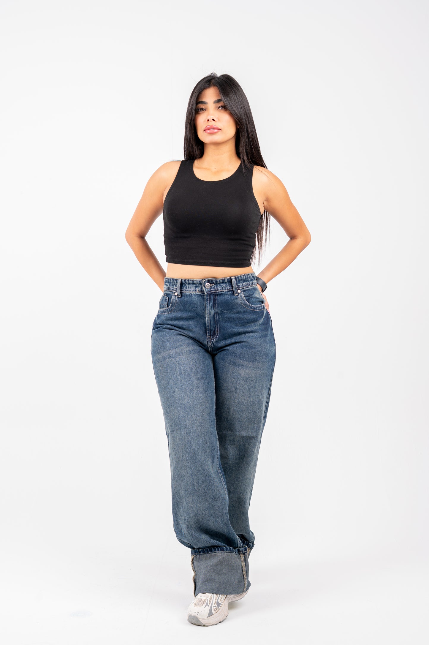 Cuffed wide leg jeans  dark blue