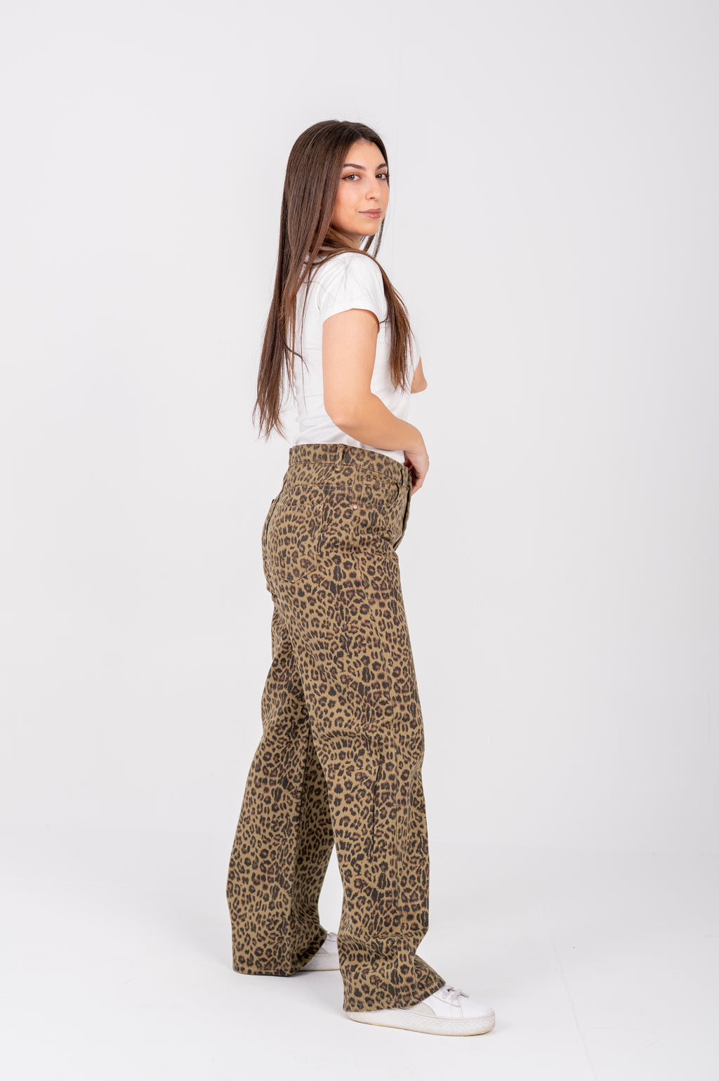 Tiger print wide leg brown