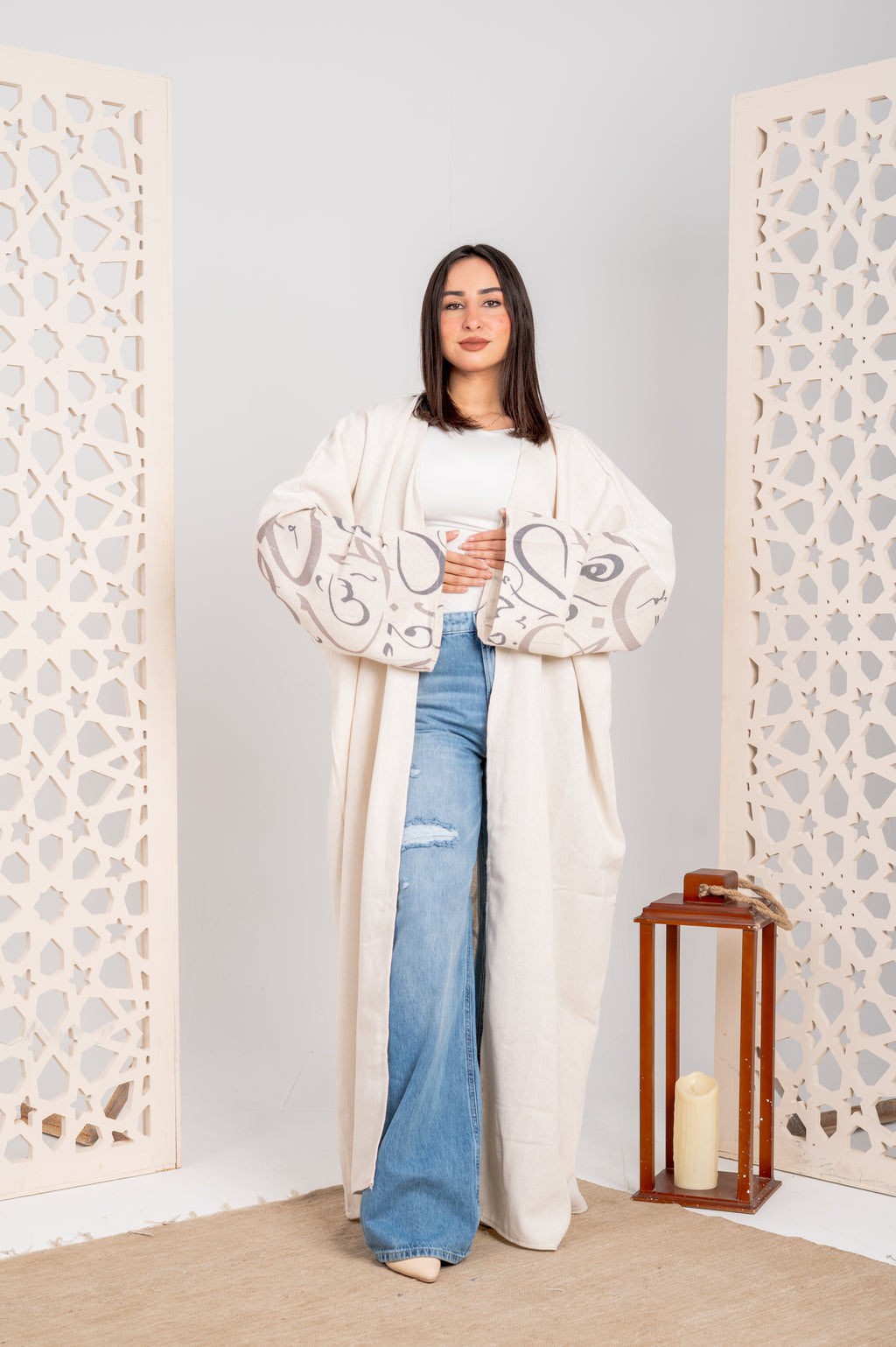 Pure Linen Cardigan with Arabic Back Detail ✨