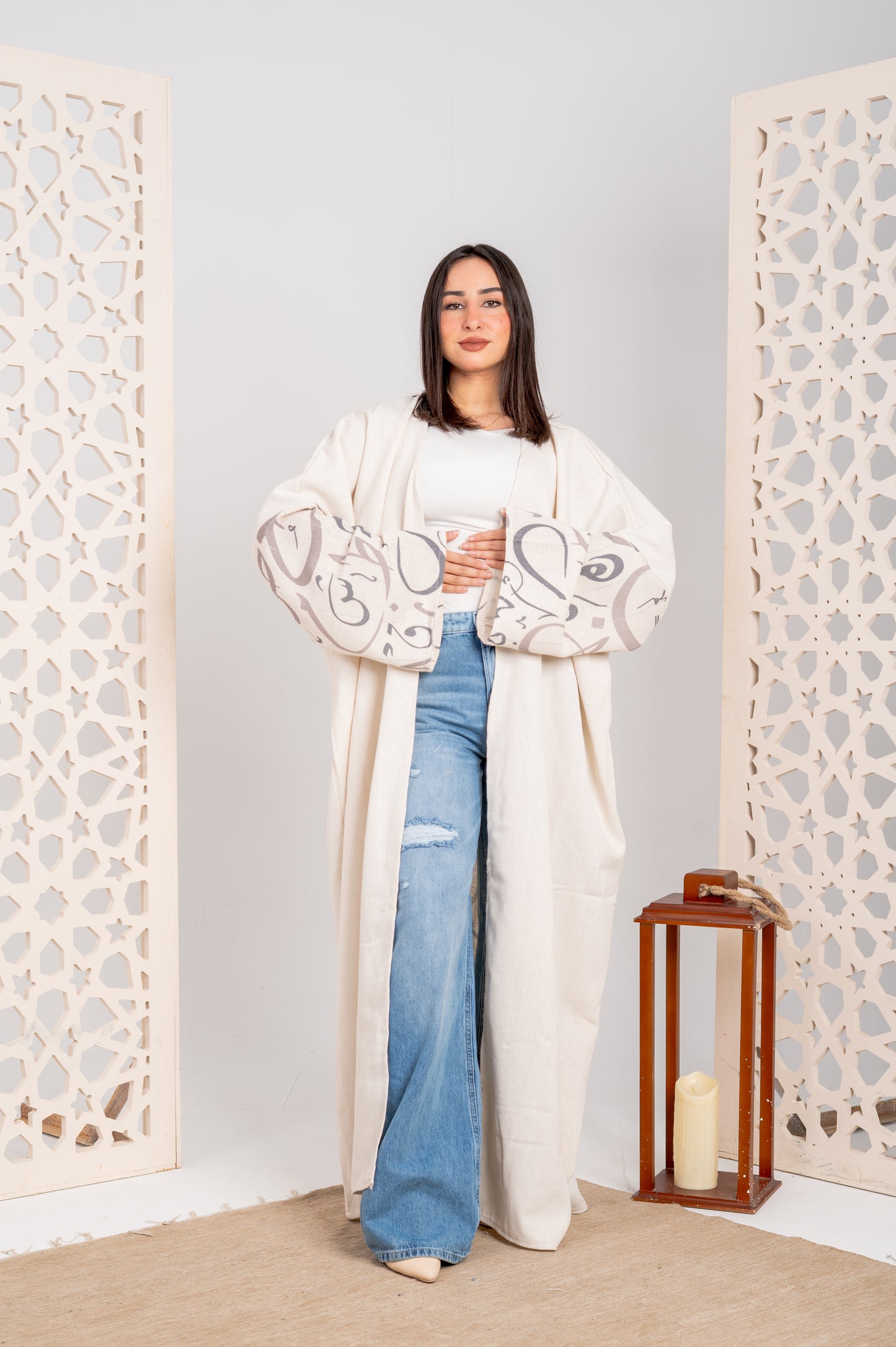 Pure Linen Cardigan with Arabic Back Detail ✨