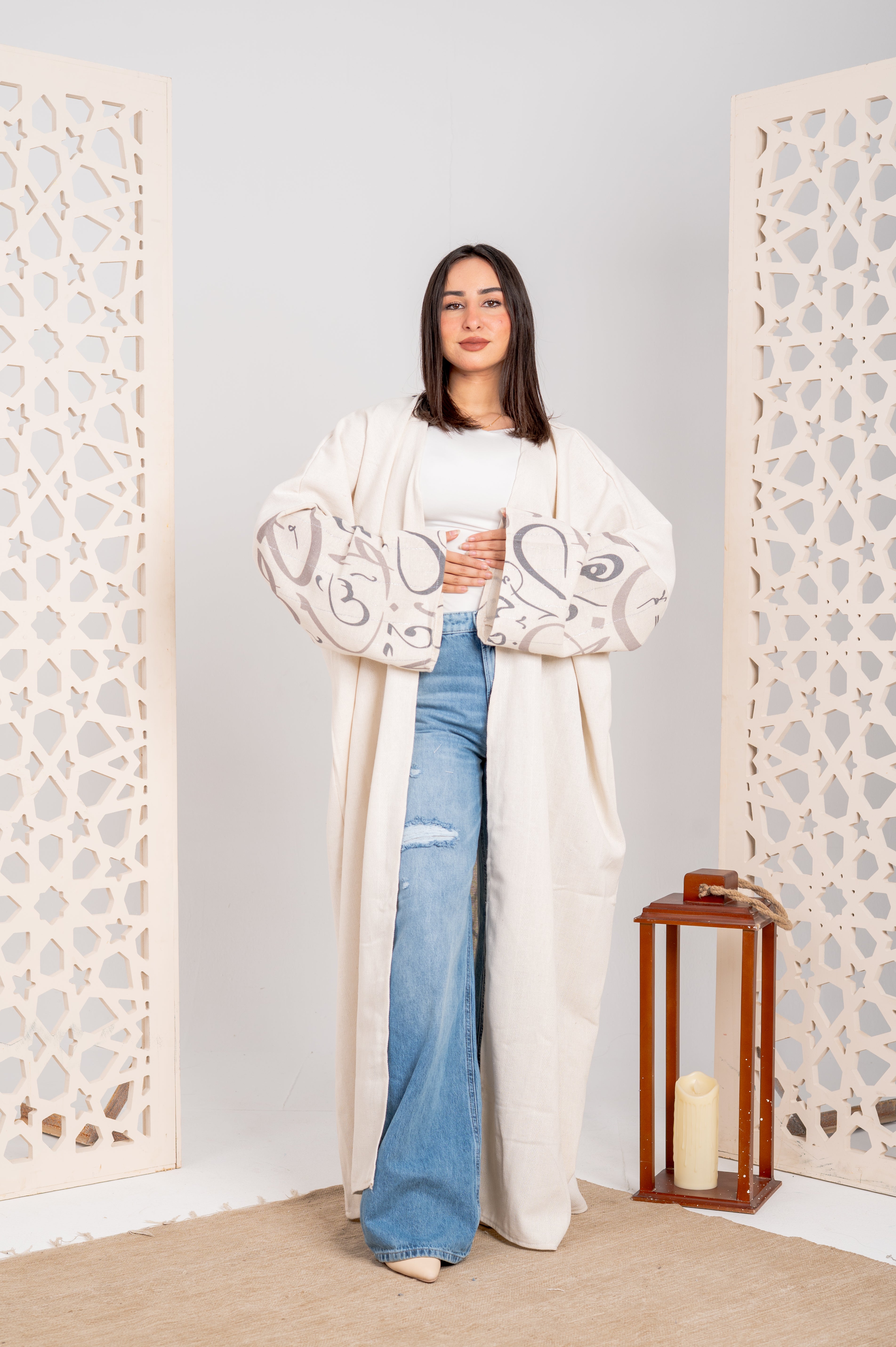 Pure Linen Cardigan with Arabic Back Detail ✨