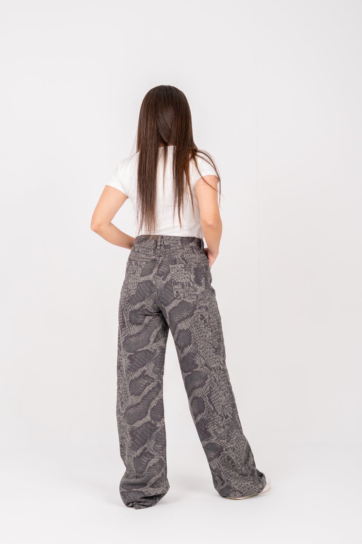 Snake Print Wide-Leg Jeans beige